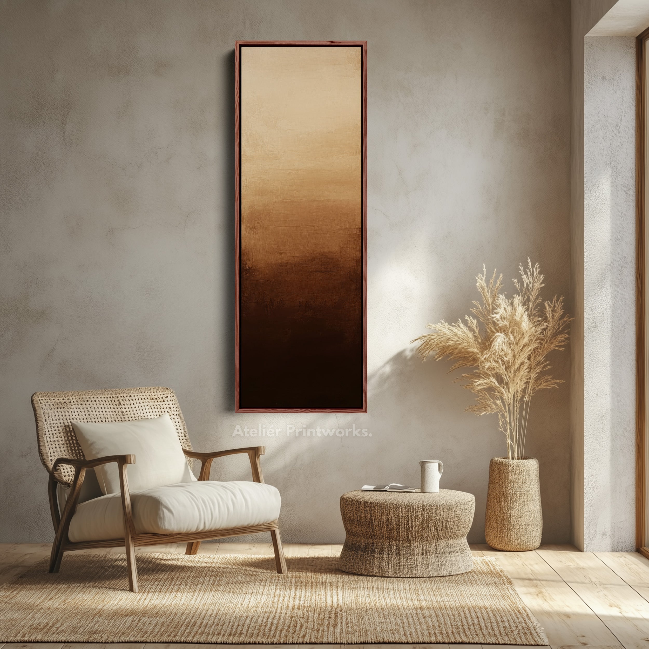 Abstract Brown Living Room Decor Vertical Wall Art - Tall Long Narrow Vertical