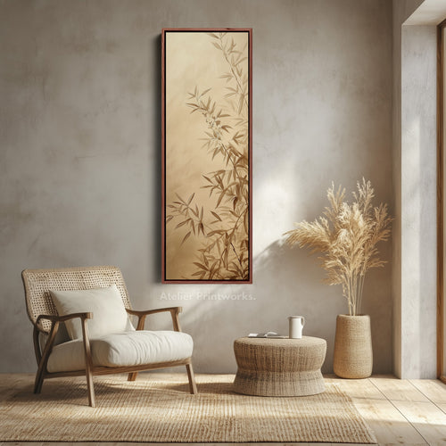 Bamboo Leaves Long Narrow Vertical Wall Art Large Canvas Decor