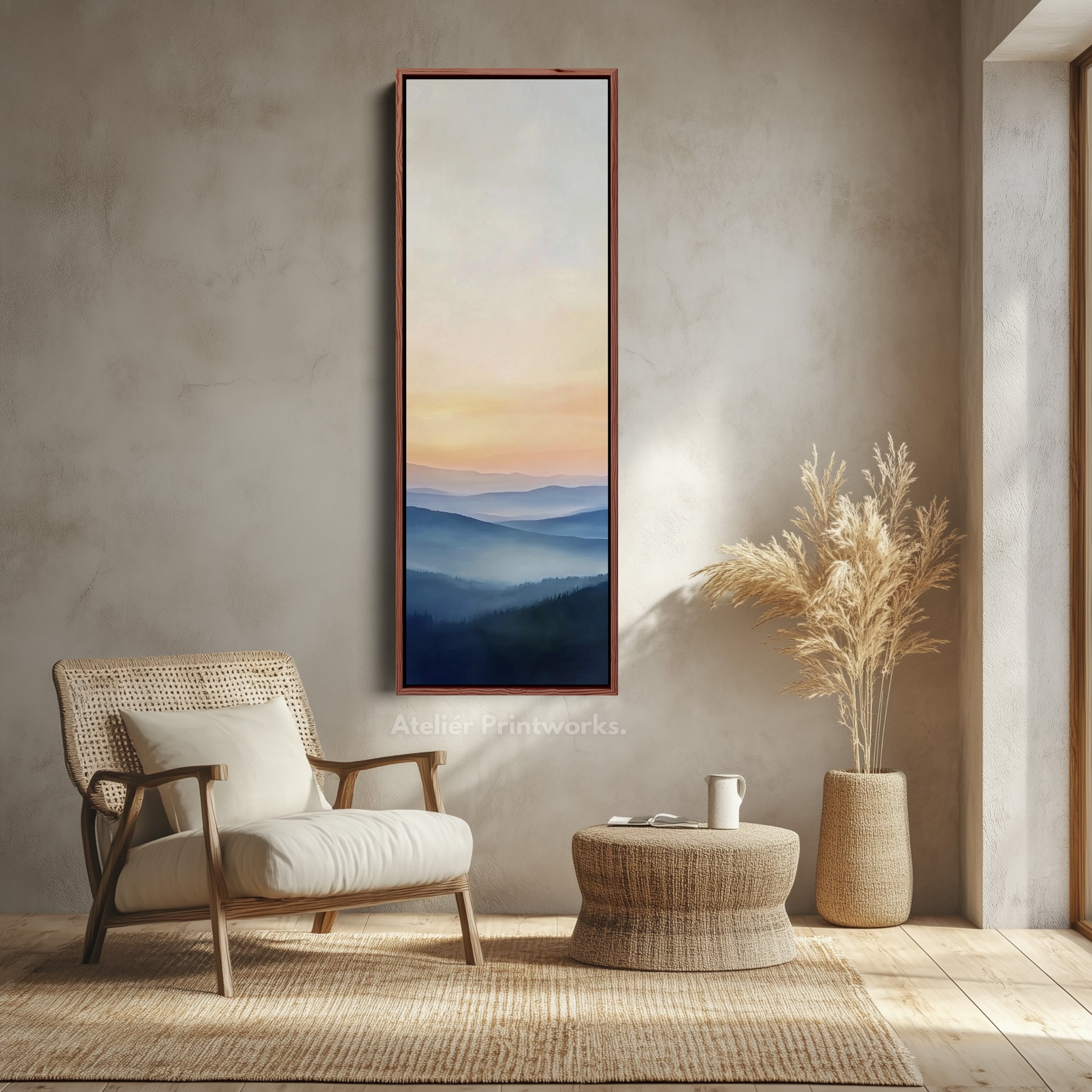 Minimalist Sunrise Tall Skinny Wall Decor Framed Canvas