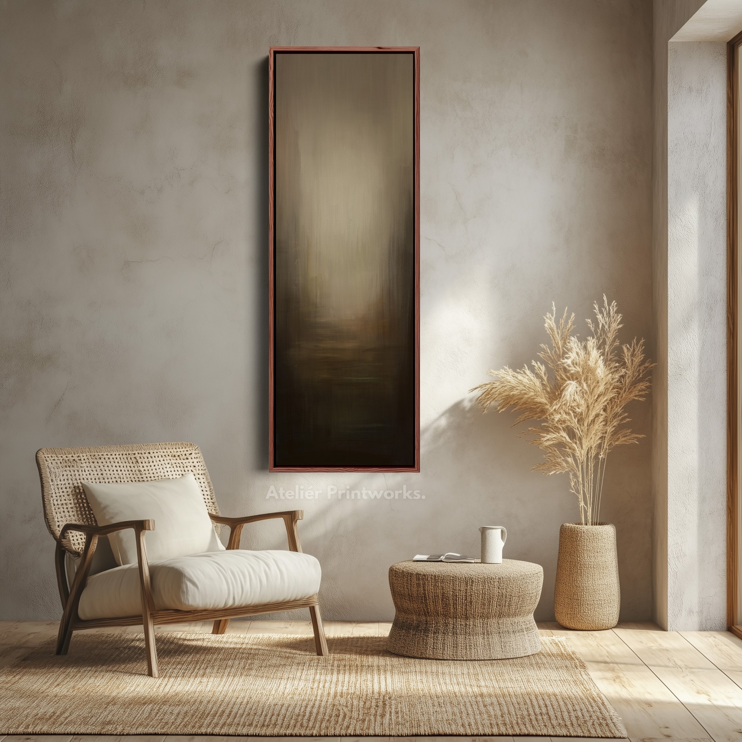 Abstract Dark Beige Long Vertical Tall Wall Art Large Framed Canvas