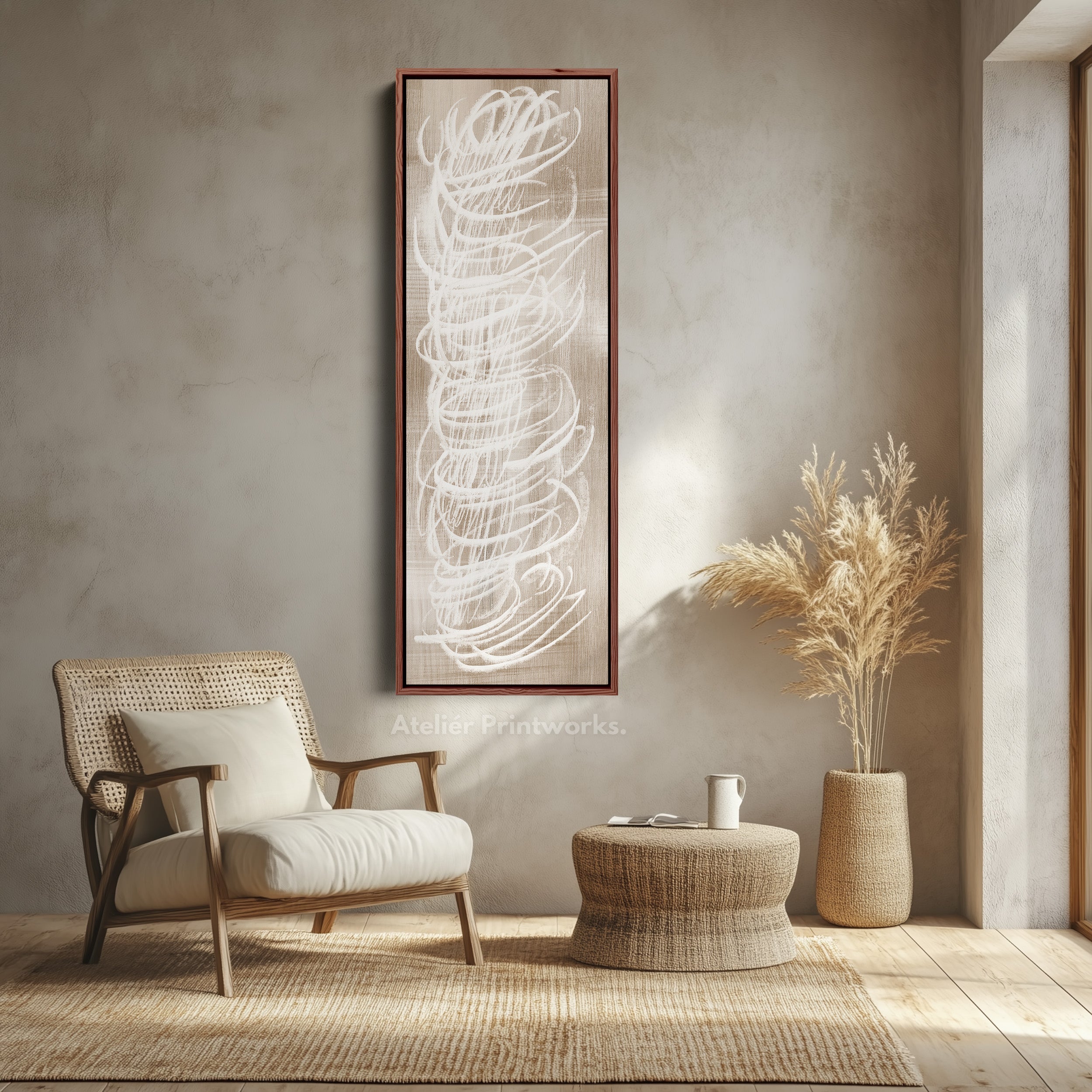 Abstract White Minimalist Long Vertical Framed Canvas Wall Decor