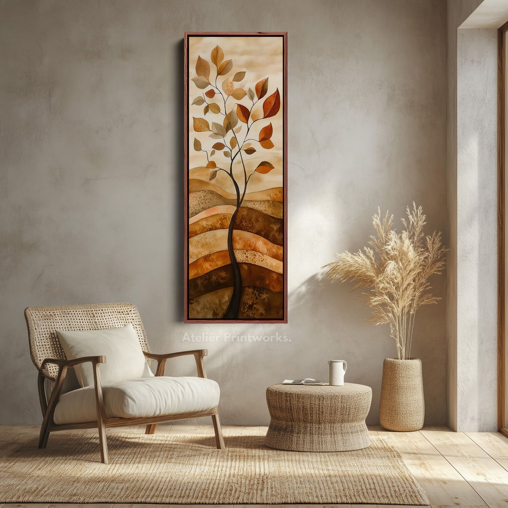 Vertical Abstract Tree Long Framed Canvas Decor