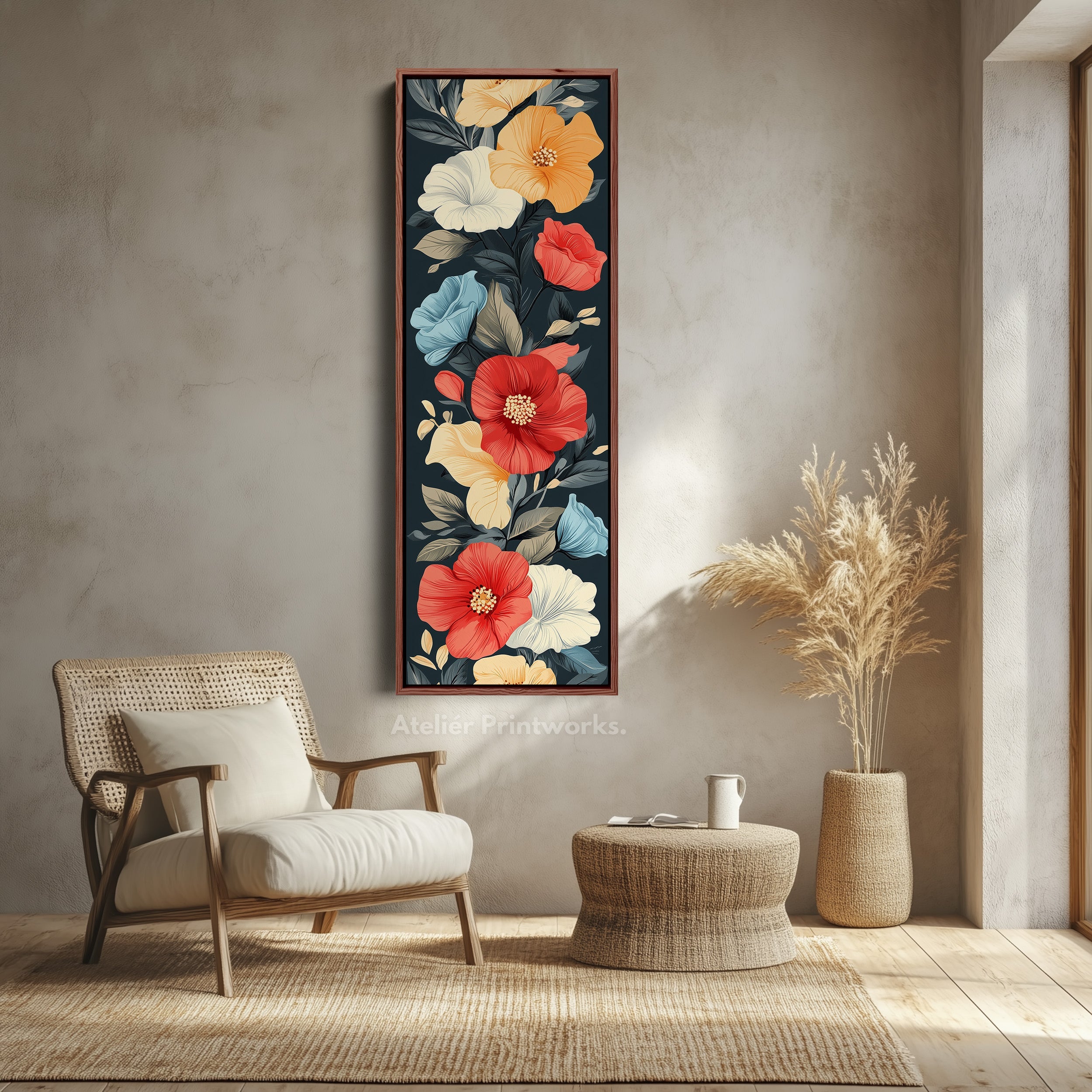 Red & Yellow Floral Long Vertical Wall Decor