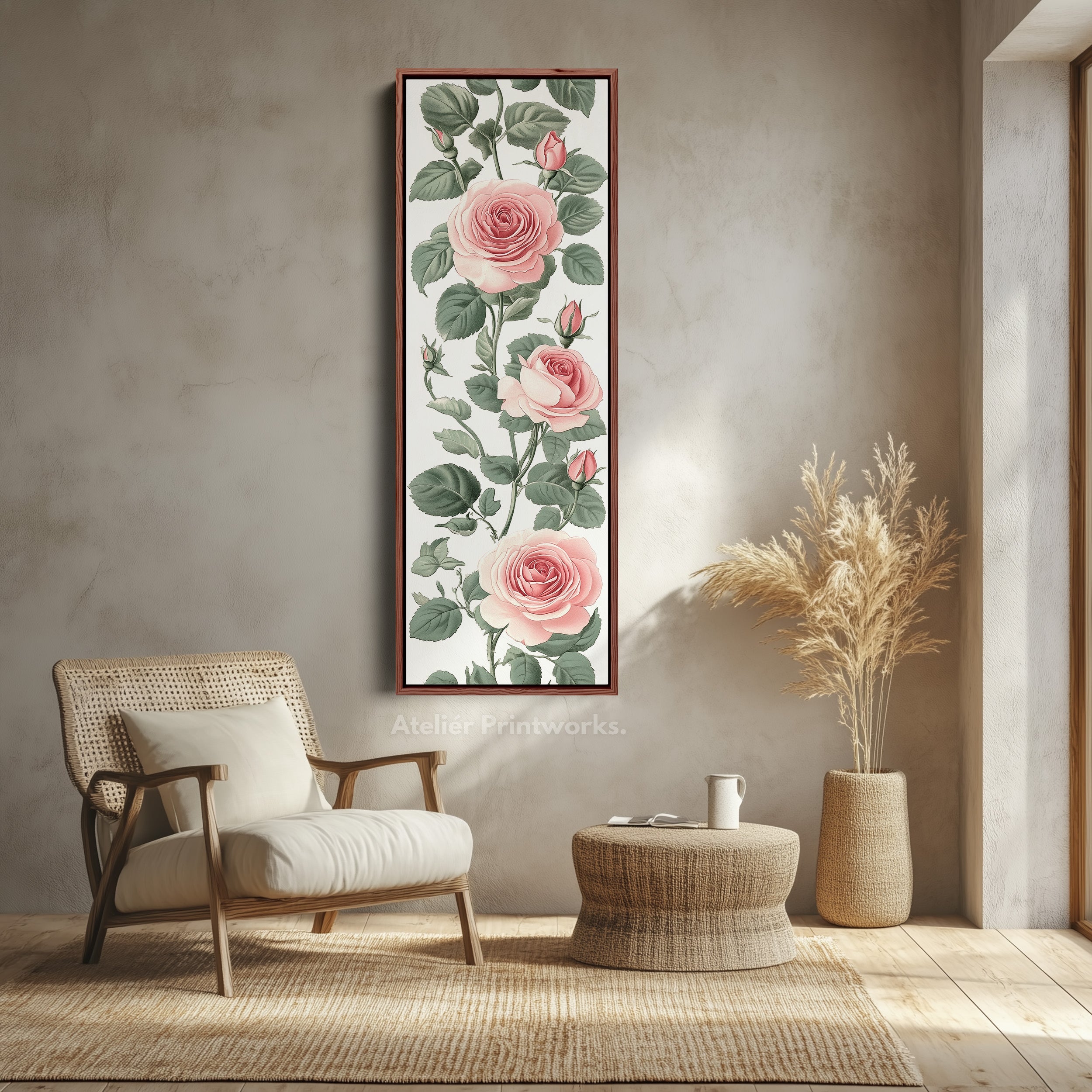 Vintage Pink Floral Tall Skinny Wall Art
