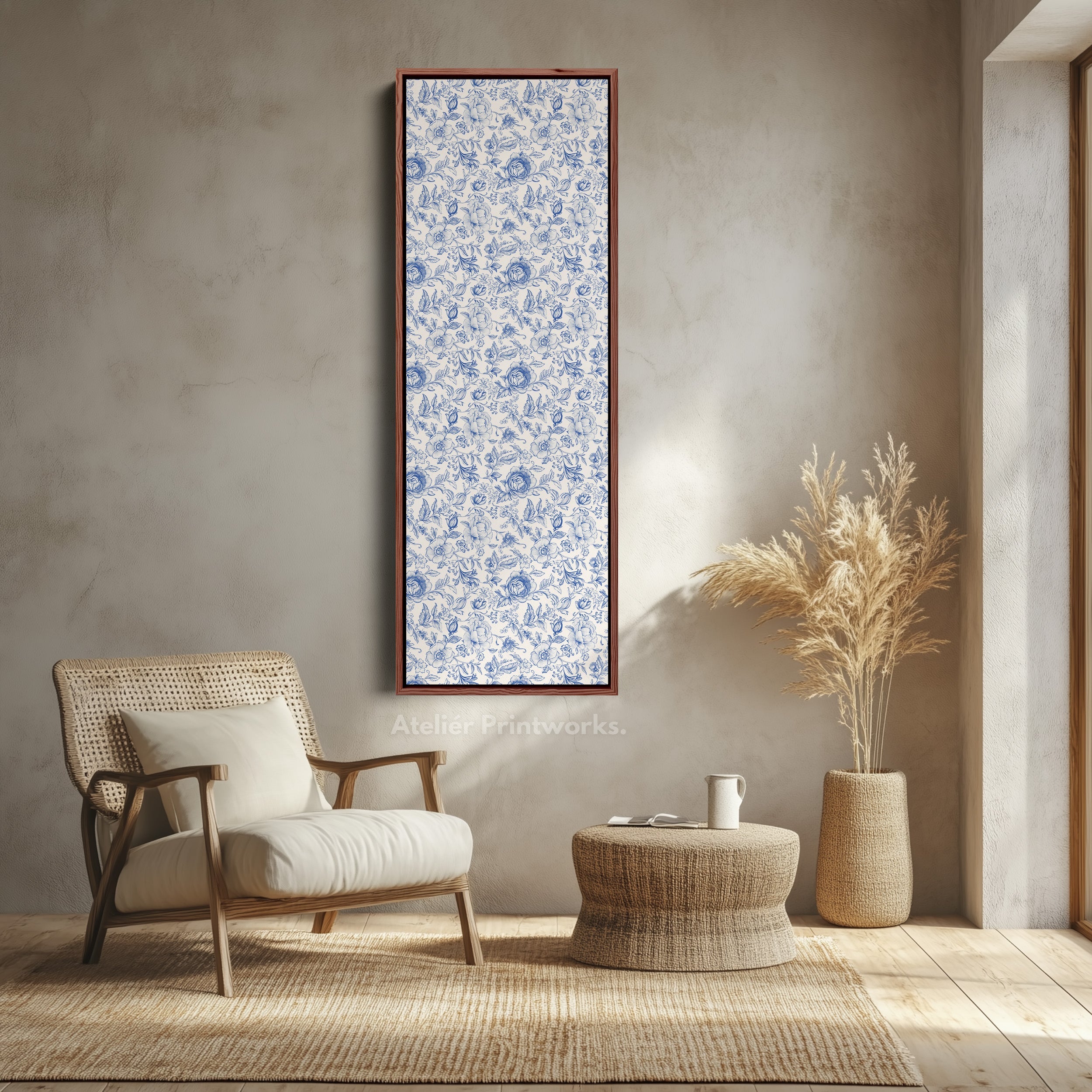 Cottagecore Vintage Blue & White Framed Floral Wall Art