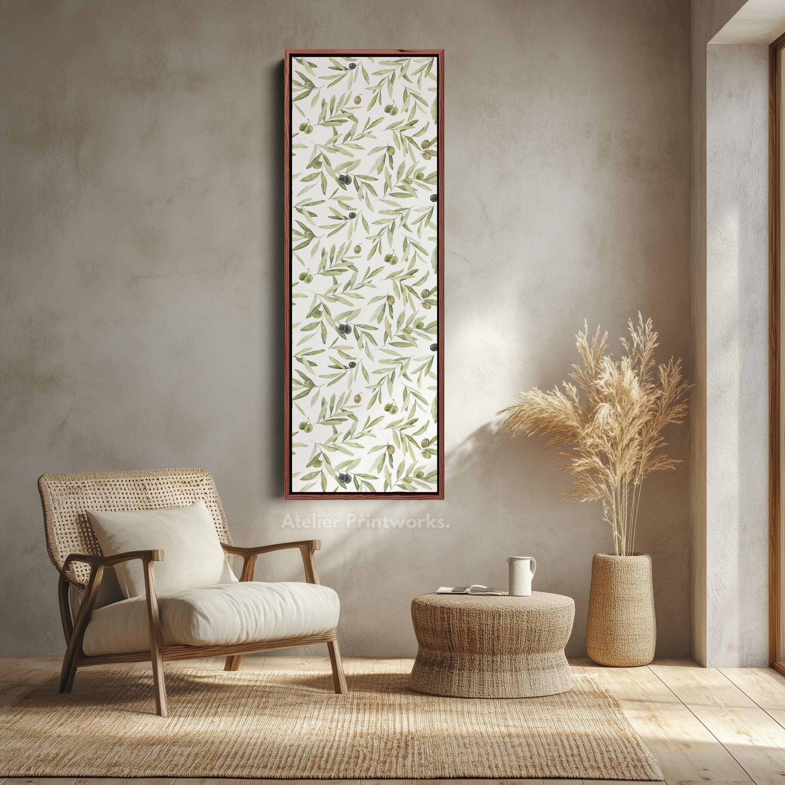 Minimalist Olive Leaves Long Vertical Framed Wall Decor