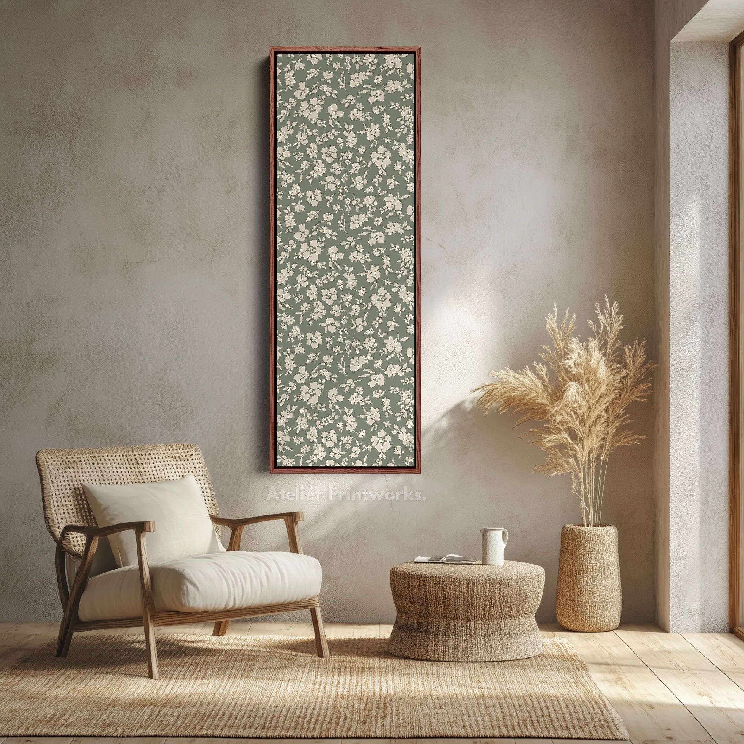 Vertical Long Wall Art Cottagecore Sage Green Floral Wall Art