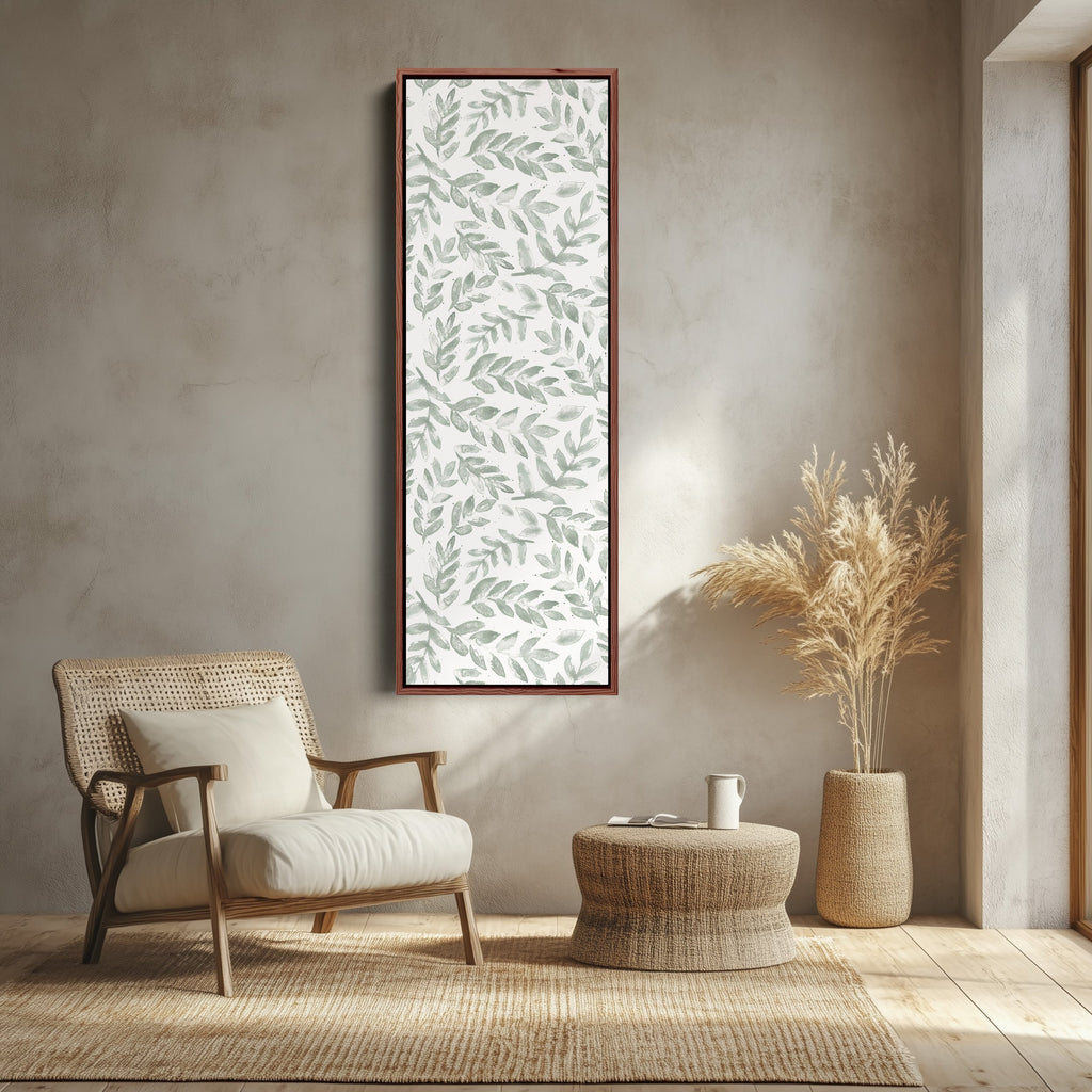 Vertical Wall Art Sage Botanical Leaves Tall Canvas For Bedroom
