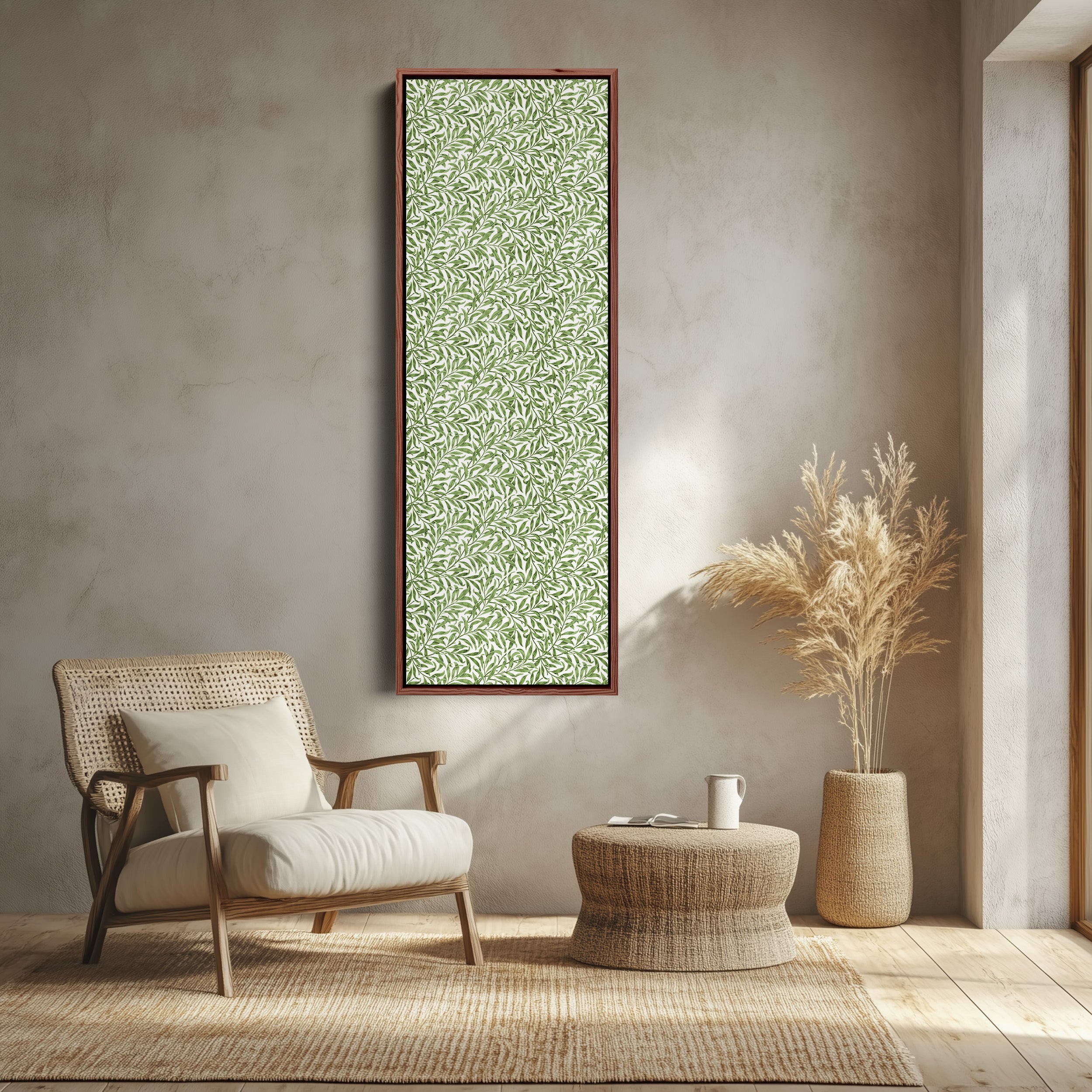 Tall Wall Art Detailed Willow Leaves Vertical Canvas For Living Room