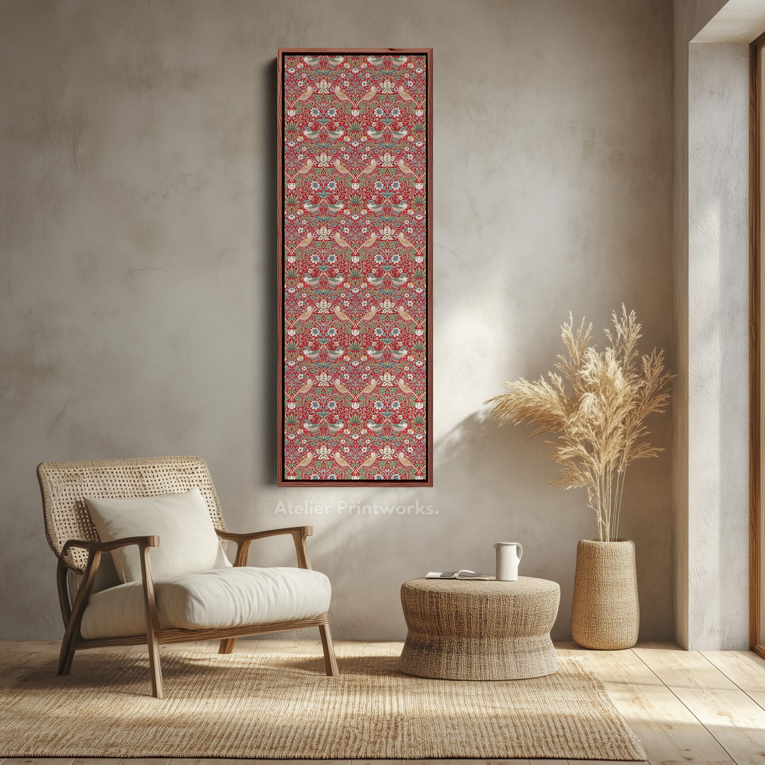 William Morris Strawberry Thief Red Vertical Long Wall Art
