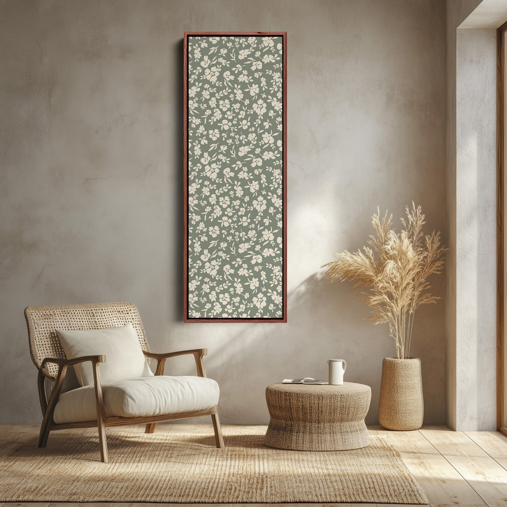 Portrait Wall Art White Floral Silhouettes Tall Canvas For Hallway