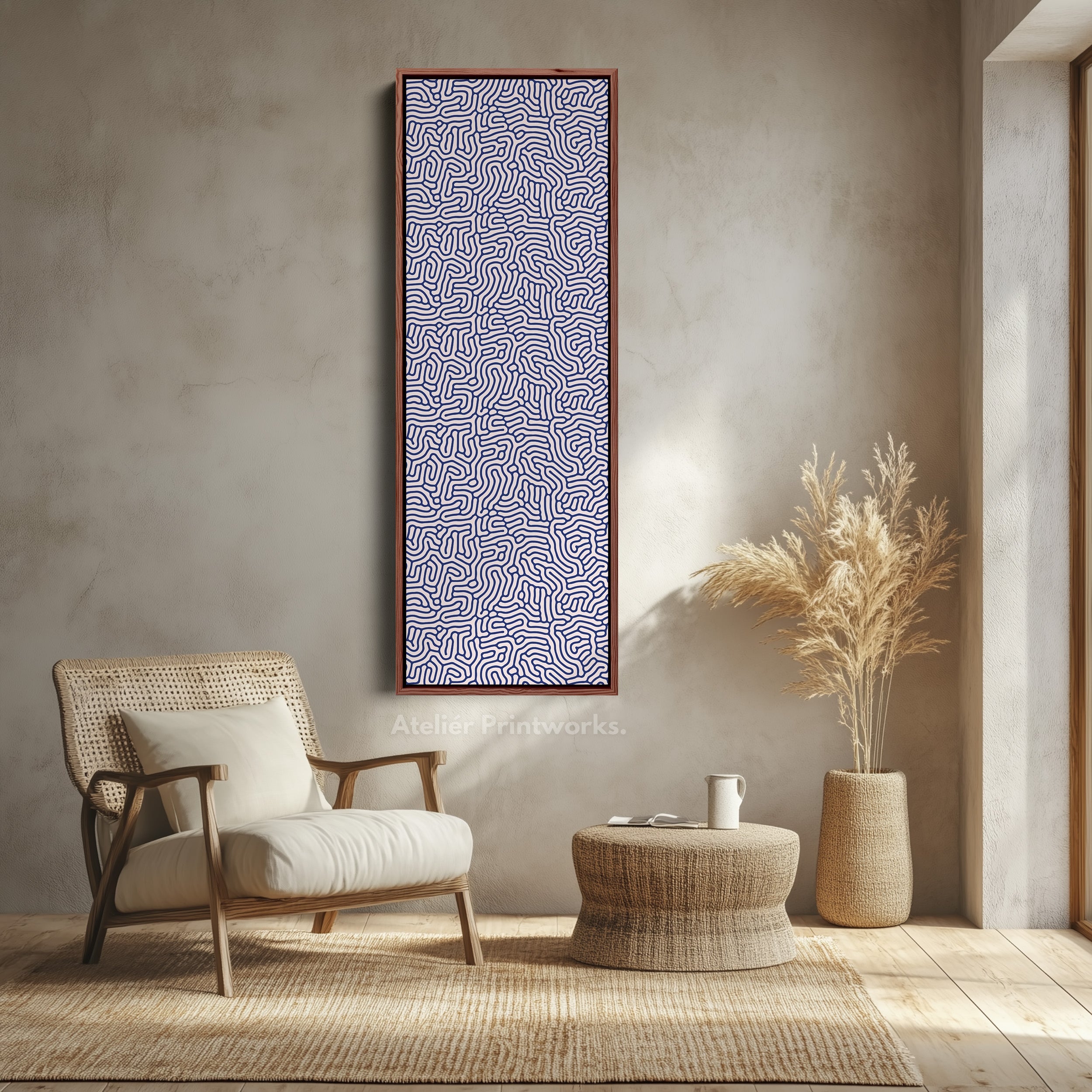 Blue & Beige Organic Pattern Long Vertical Wall Art