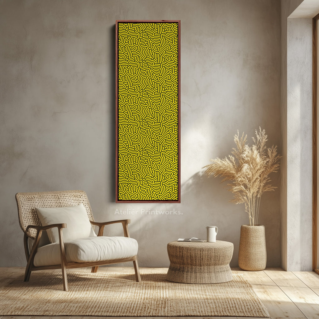 Yellow & Black Organic Pattern Long Vertical Wall Art