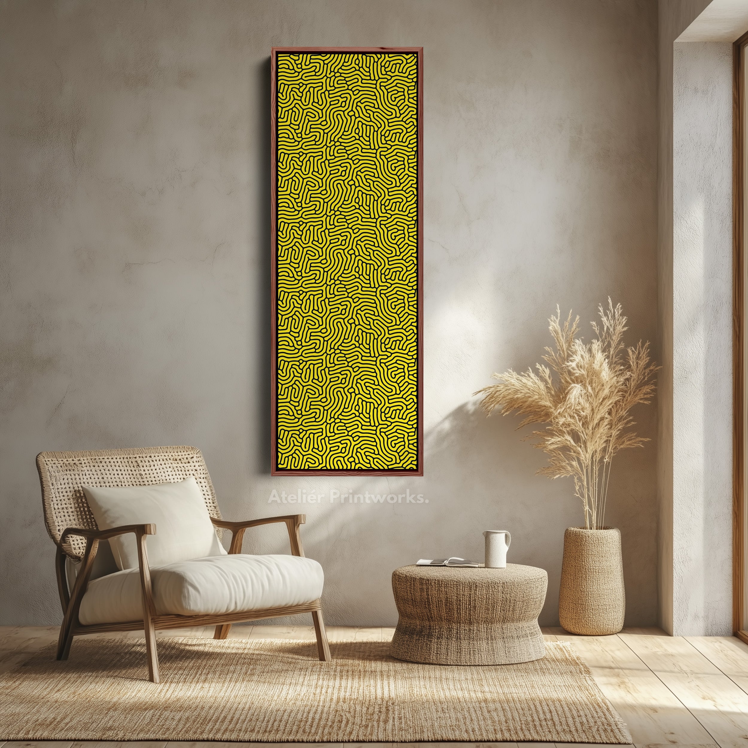 Yellow & Black Organic Pattern Long Vertical Wall Art