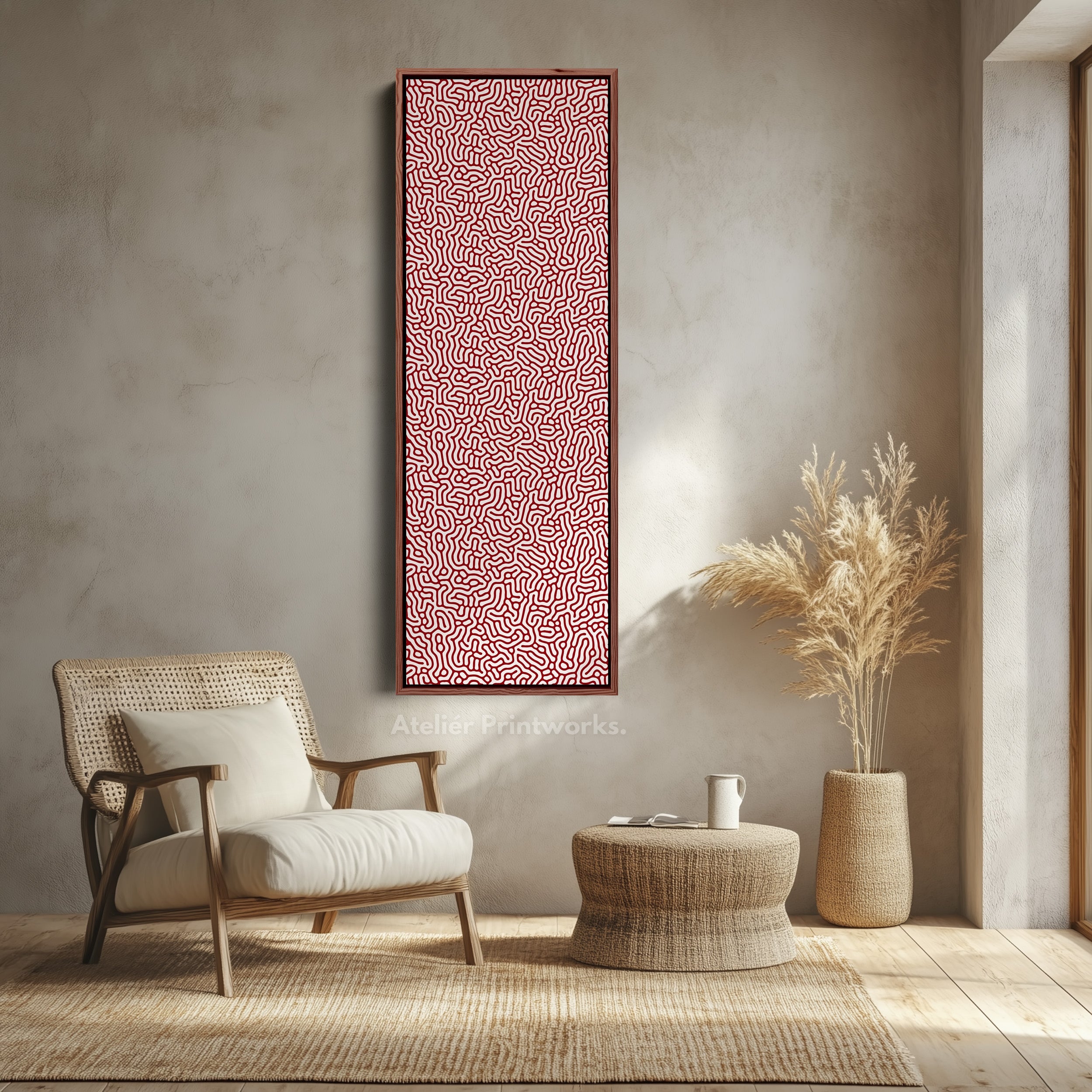 Vertical Long Wall Art Red & White Pattern