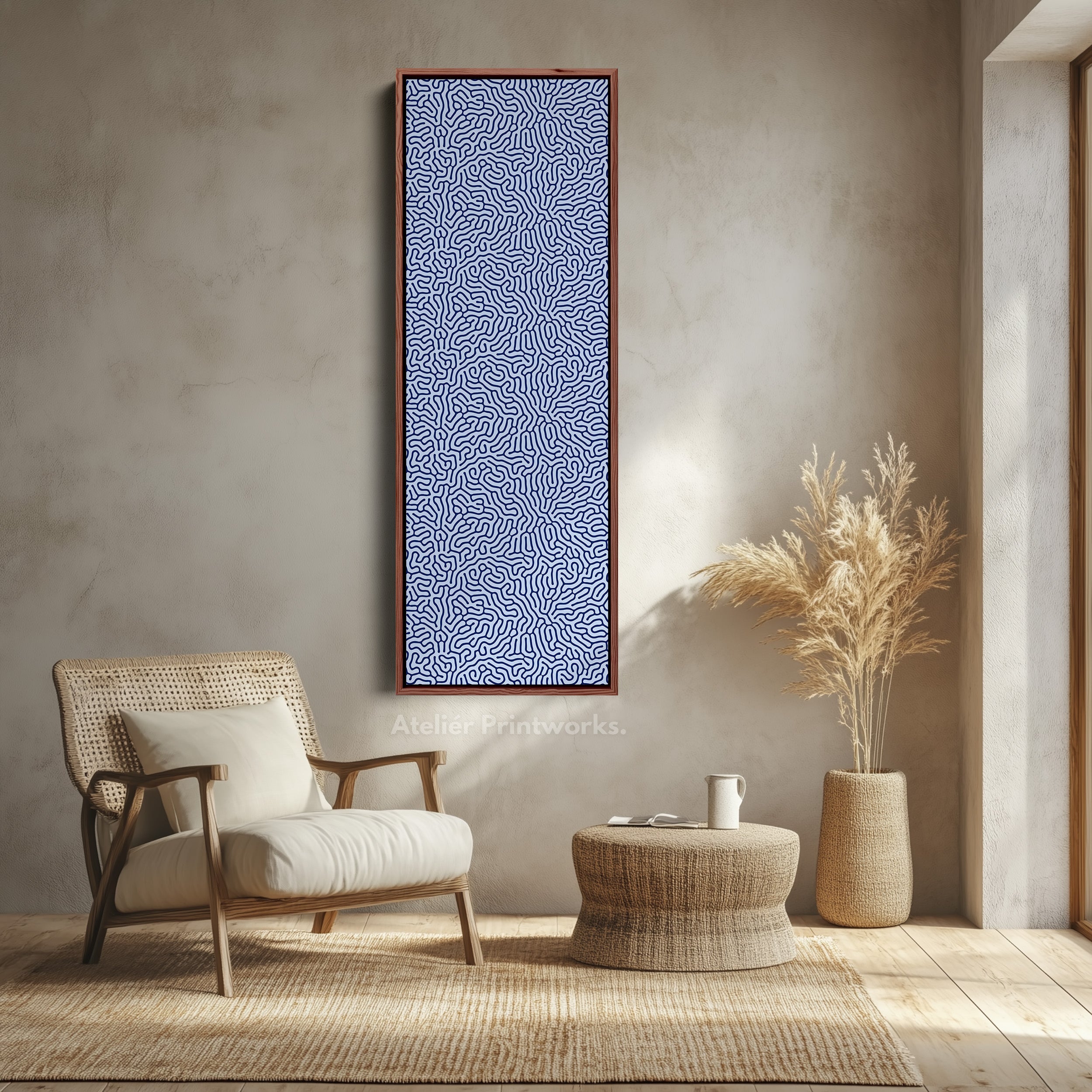 Dark & Light Blue Wriggly Vertical Narrow Wall Art