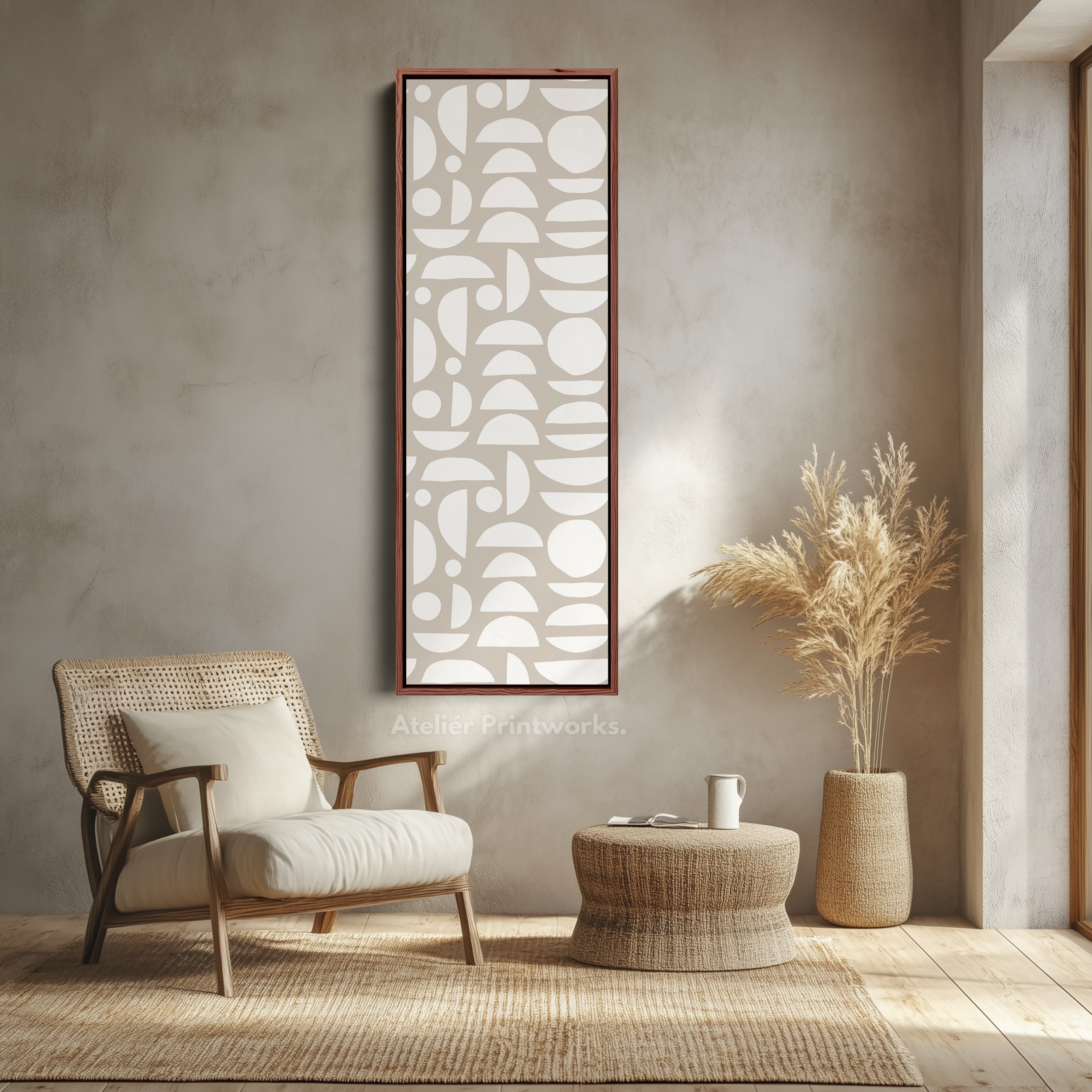 Vertical Tall Narrow Wall Art Beige & White