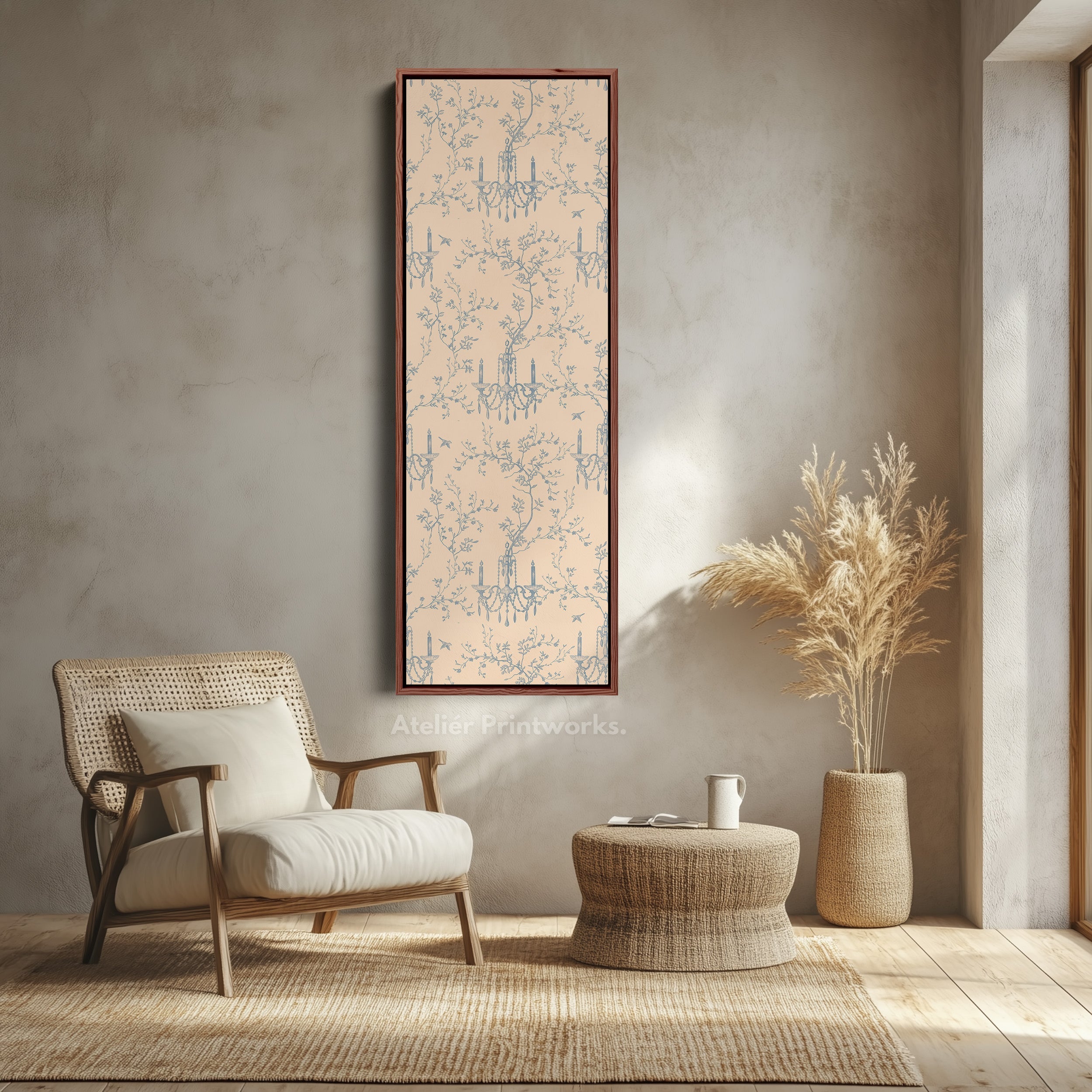 Vintage Blue & Beige Secret Garden Narrow Wall Art