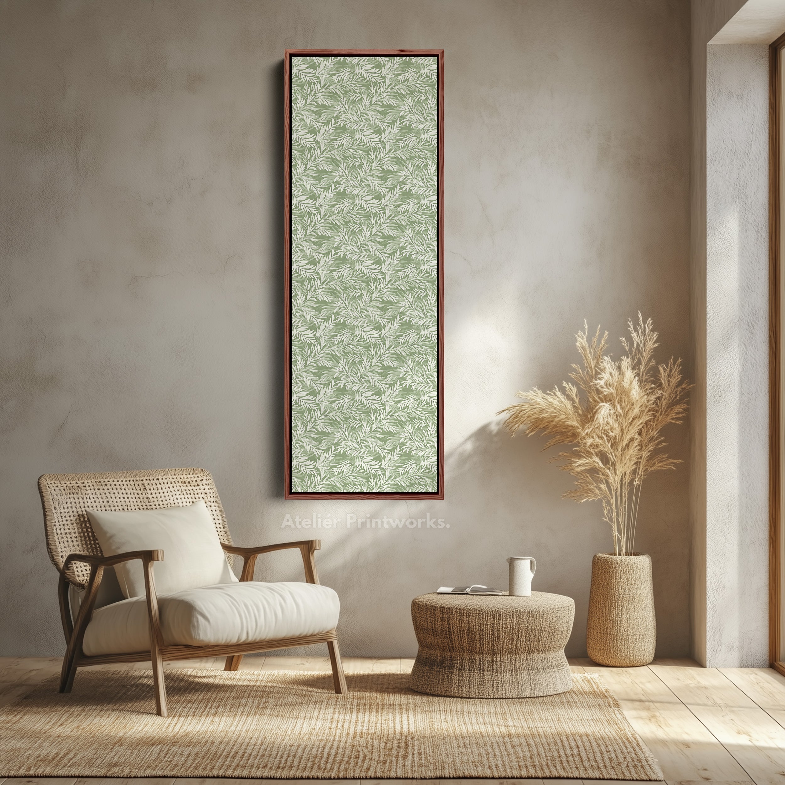 Long Cottagecore Vertical Wall Art Green Botanical Large Framed Canvas