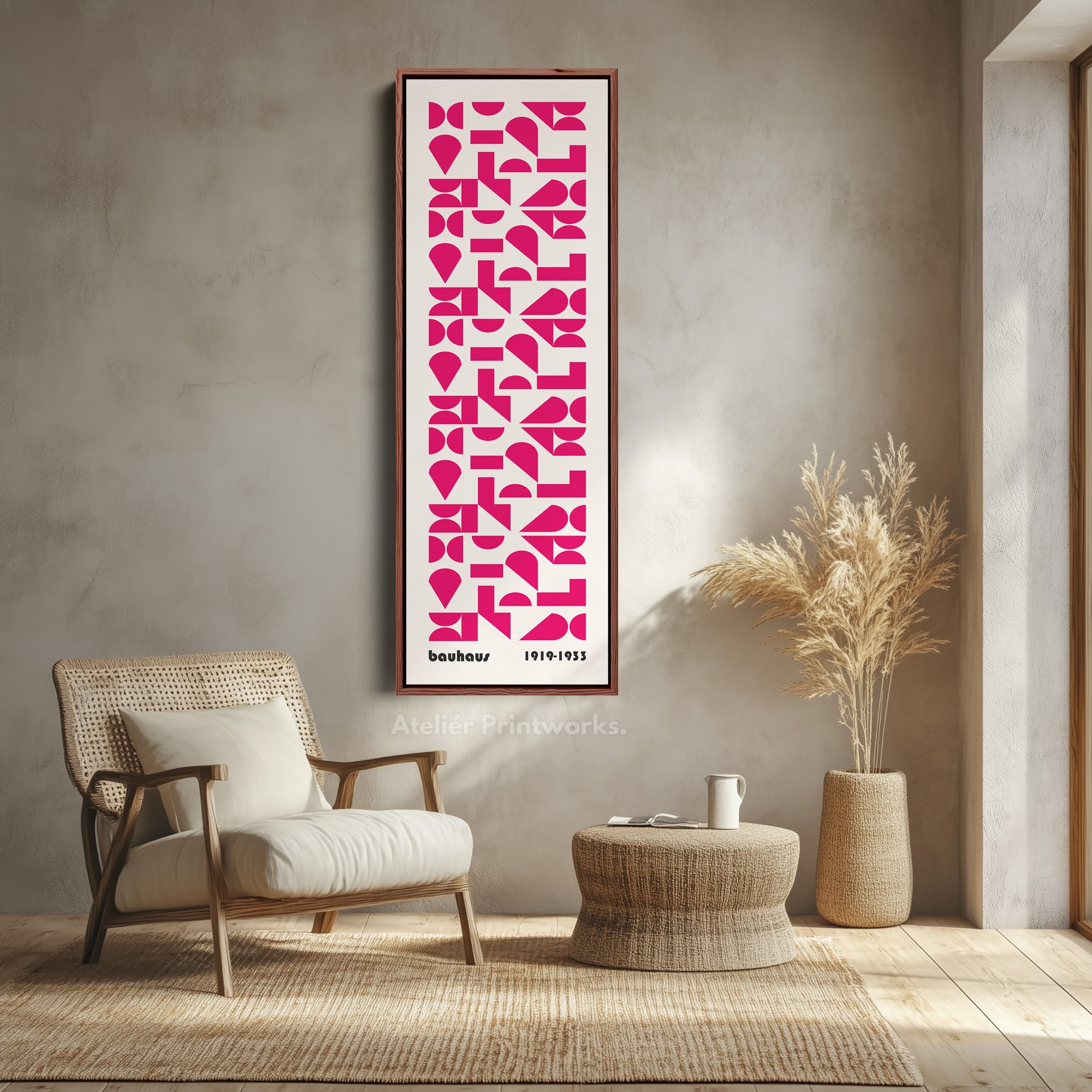 Pink Mid Century Bauhaus Vertical Long Canvas Wall Art