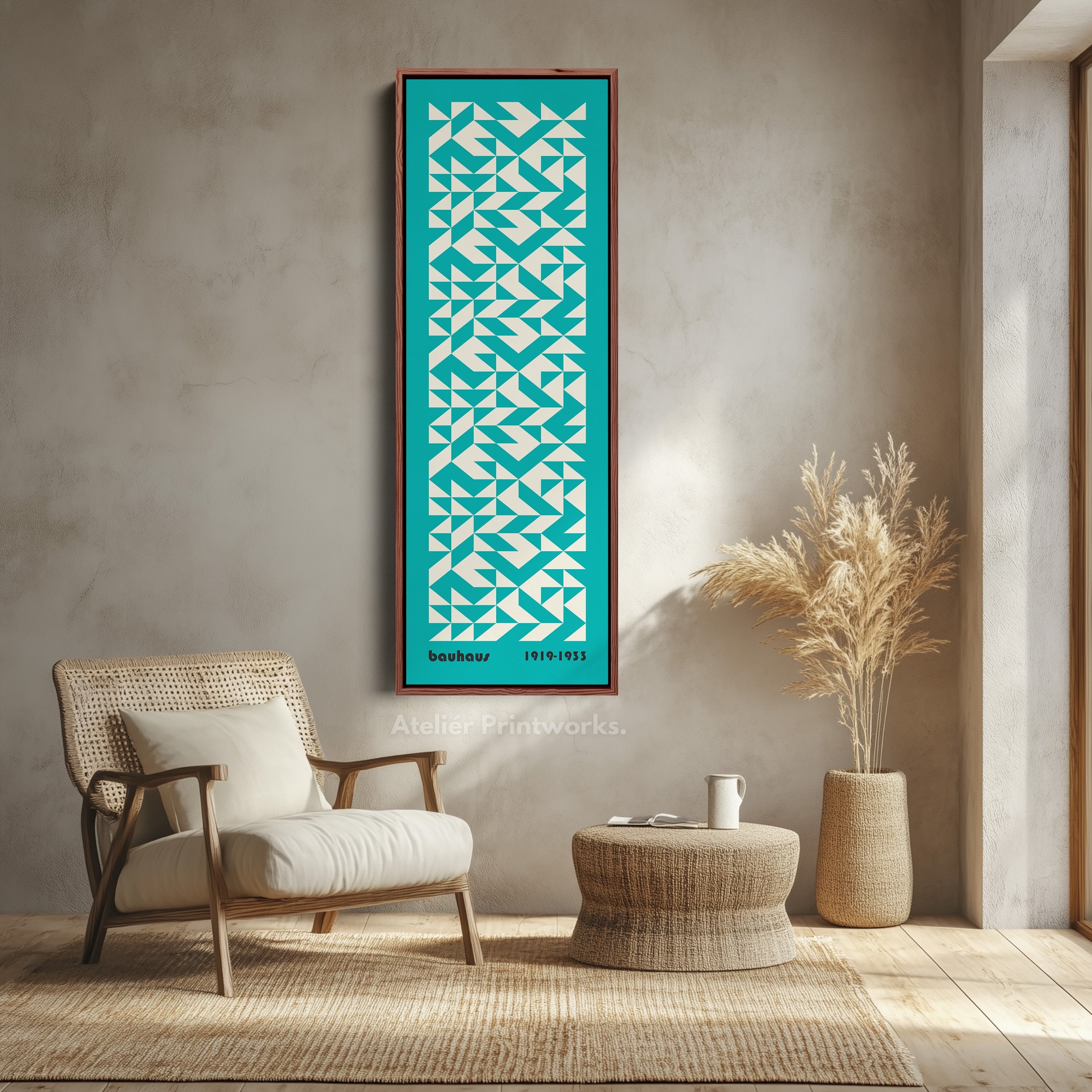 Blue Mid Century Bauhaus Vertical Long Canvas Wall Art