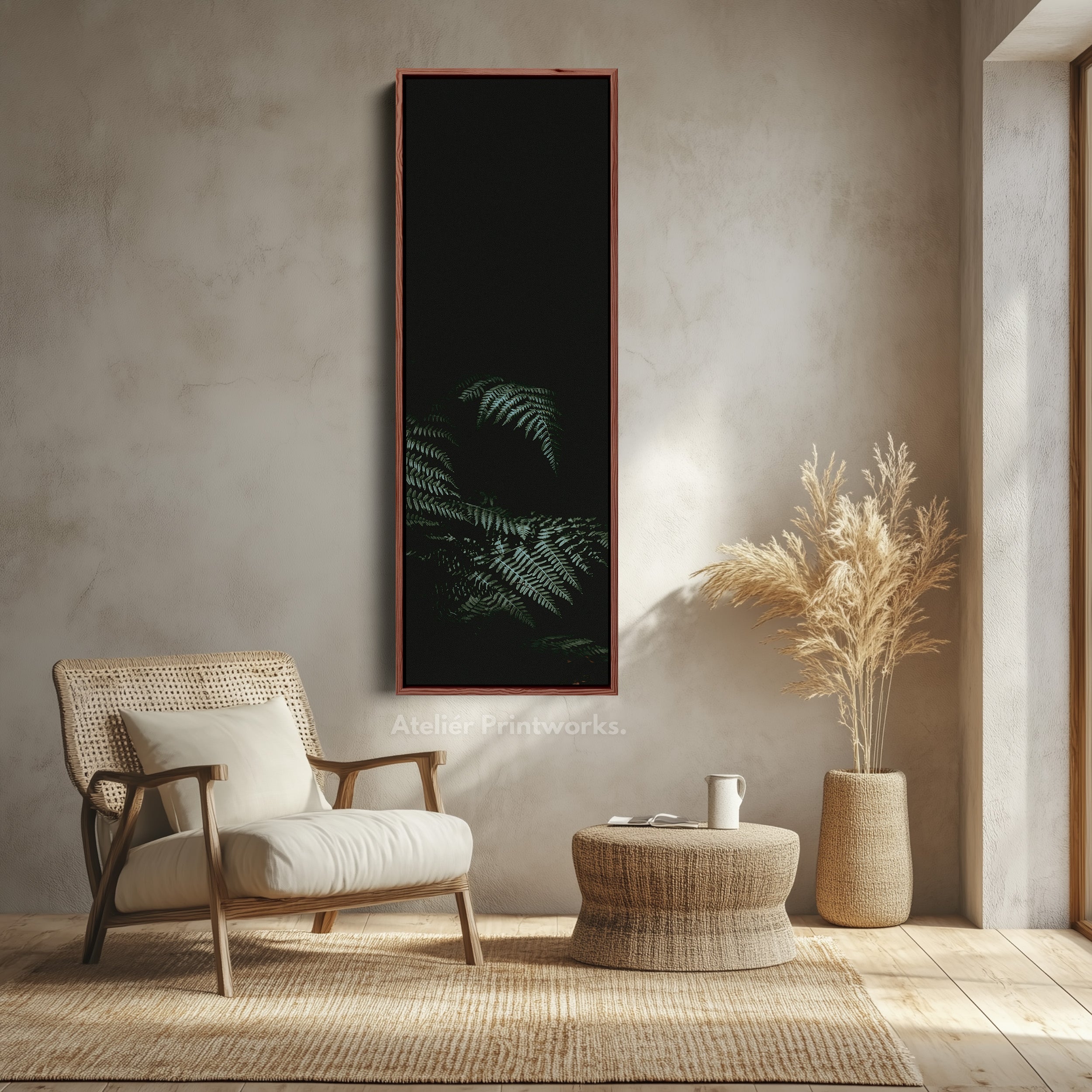 Large Framed Canvas Vertical Wall Art Dark Fern