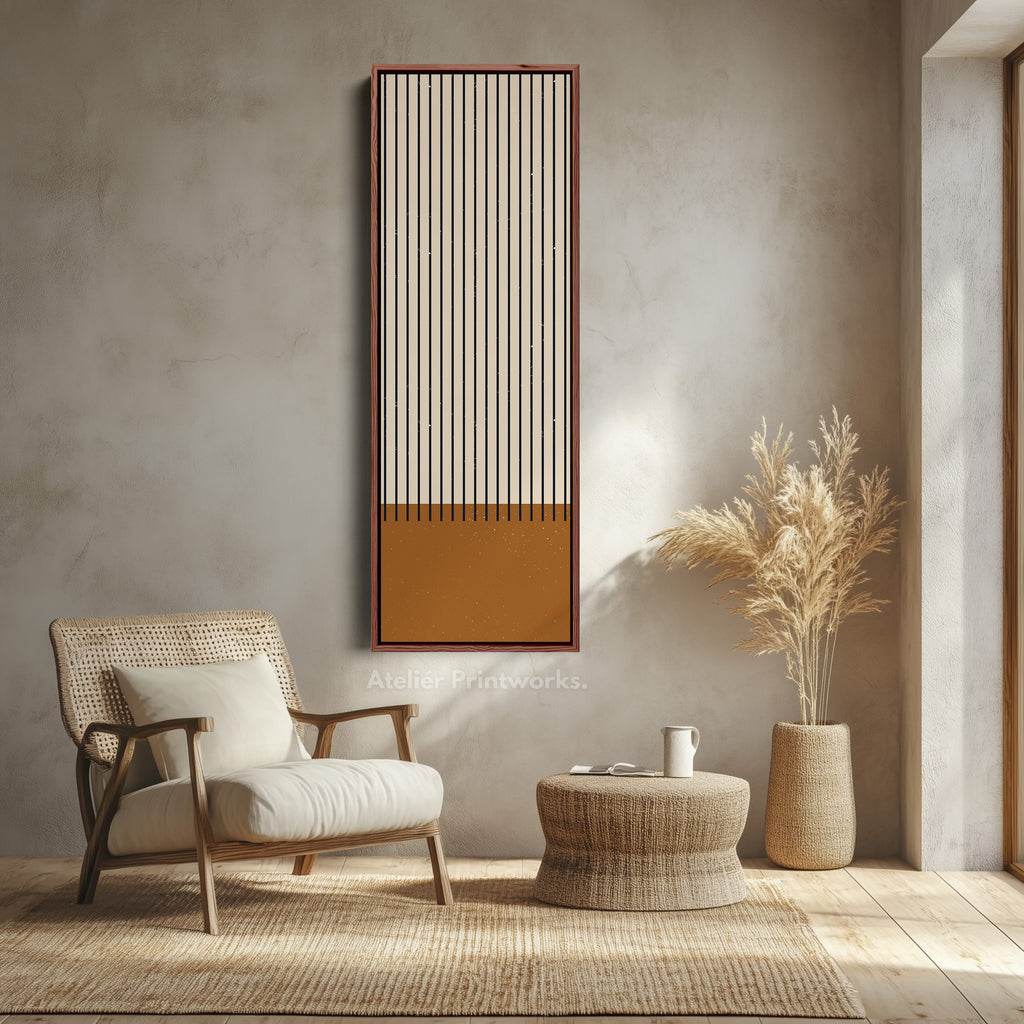 Minimalist Sun and Stripes Narrow Vertical Canvas Wall Art for Entryway or Bedroom