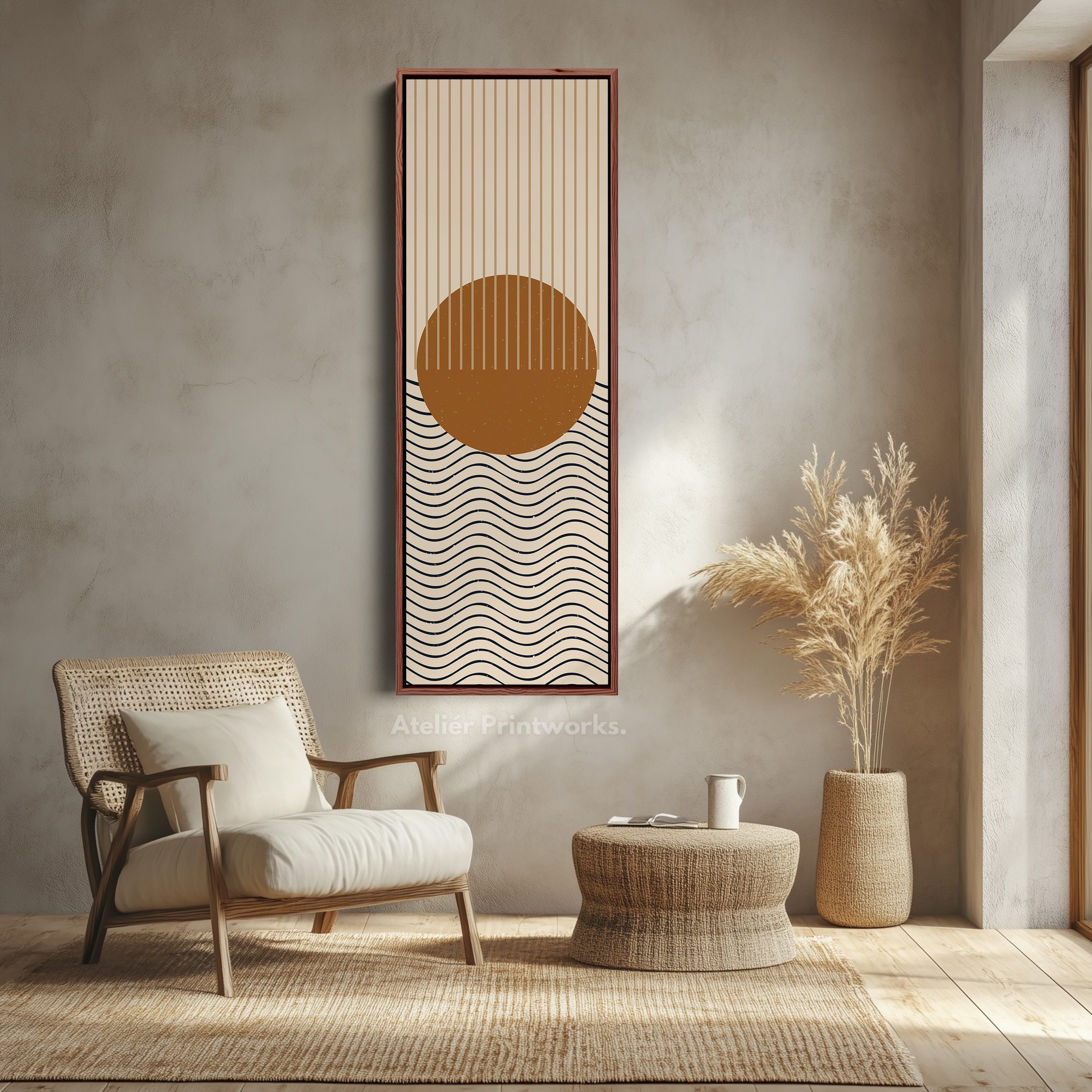 Sunrise Over Waves Minimalist Vertical Wall Canvas for Bedroom or Meditation Space