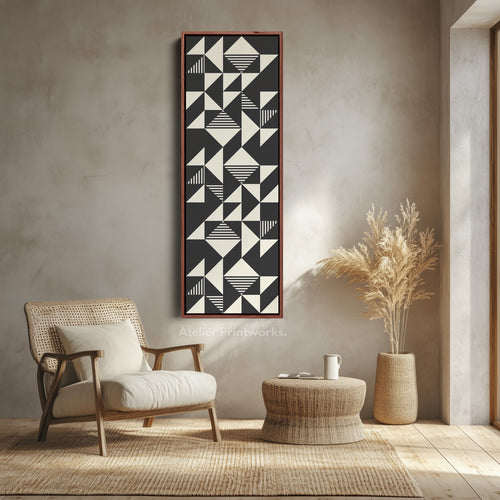 Abstract Triangles Tall Vertical Canvas Wall Art for Bedroom or Office Space