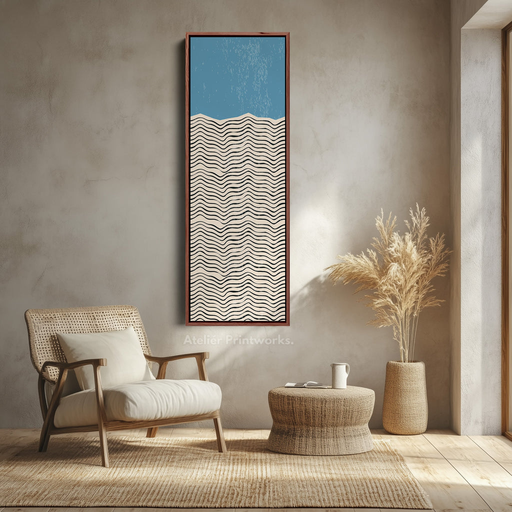 Modern Sunrise Waves Yellow Vertical Framed Canvas Wall Art for Hallway or Bedroom