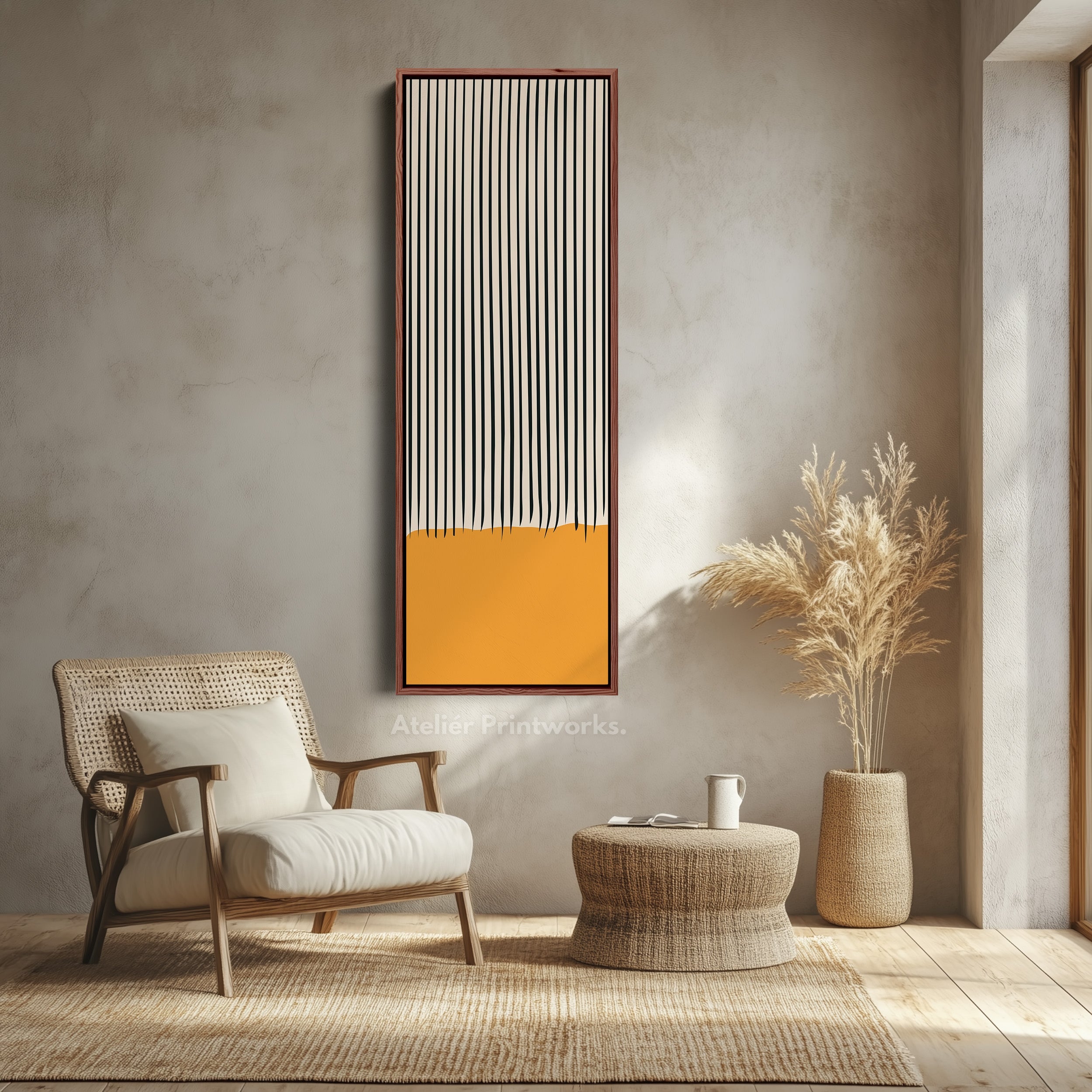 Minimalist Blue Horizon Vertical Framed Canvas Wall Art for Living Room or Office