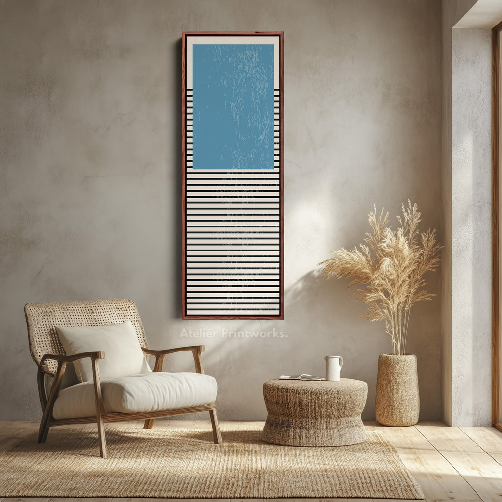 Retro Sun and Lines Vertical Framed Canvas Wall Art for Hallway or Living Room