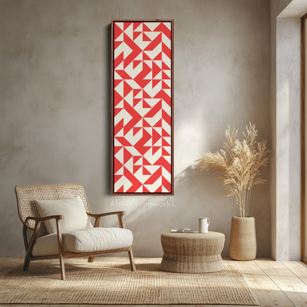 Bold Red Triangles Vertical Framed Canvas Wall Art for Living Room or Studio