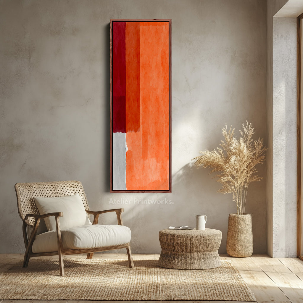 Abstract Red and Orange Blocks Vertical Framed Canvas Wall Art for Living Room or Bedroom