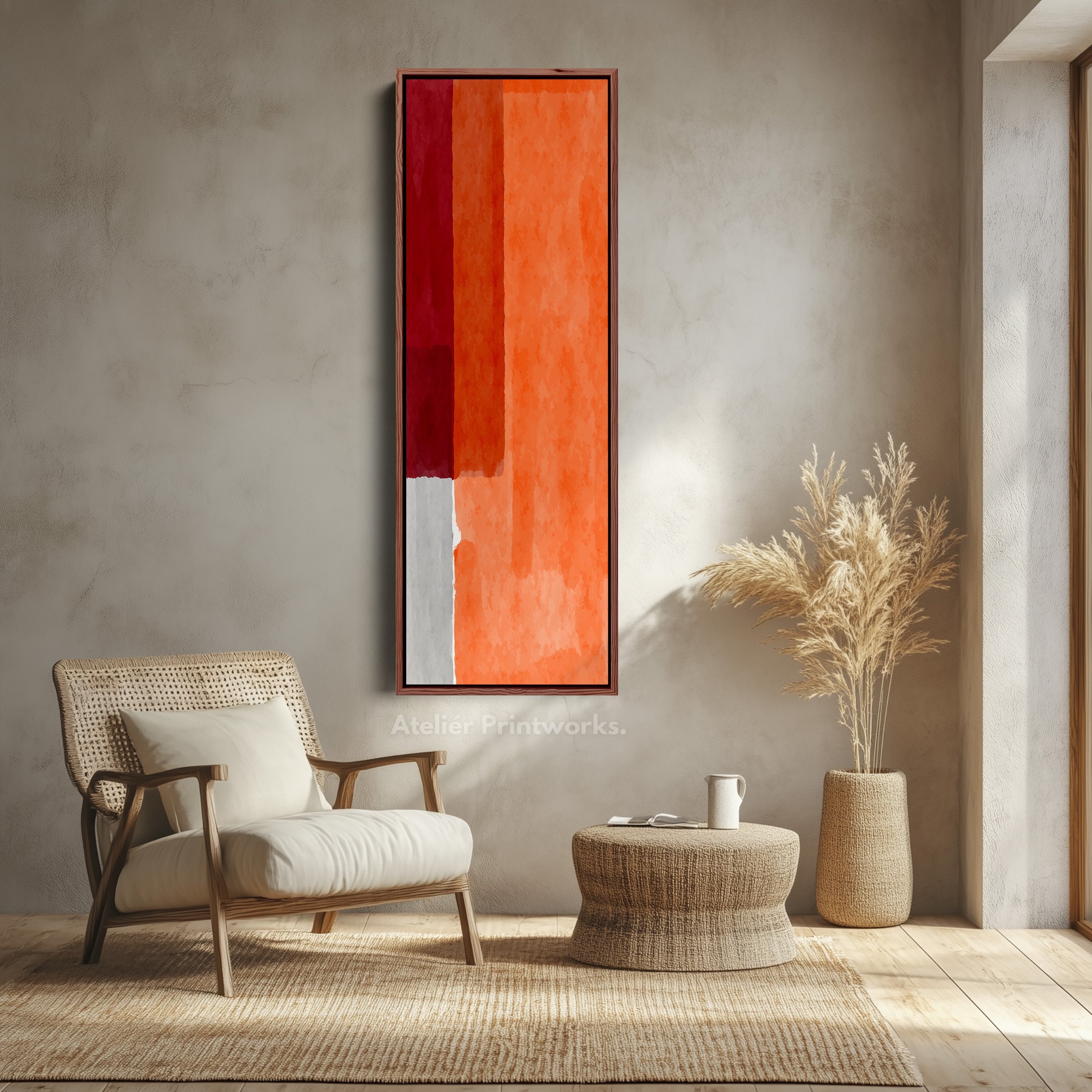 Abstract Red and Orange Blocks Vertical Framed Canvas Wall Art for Living Room or Bedroom