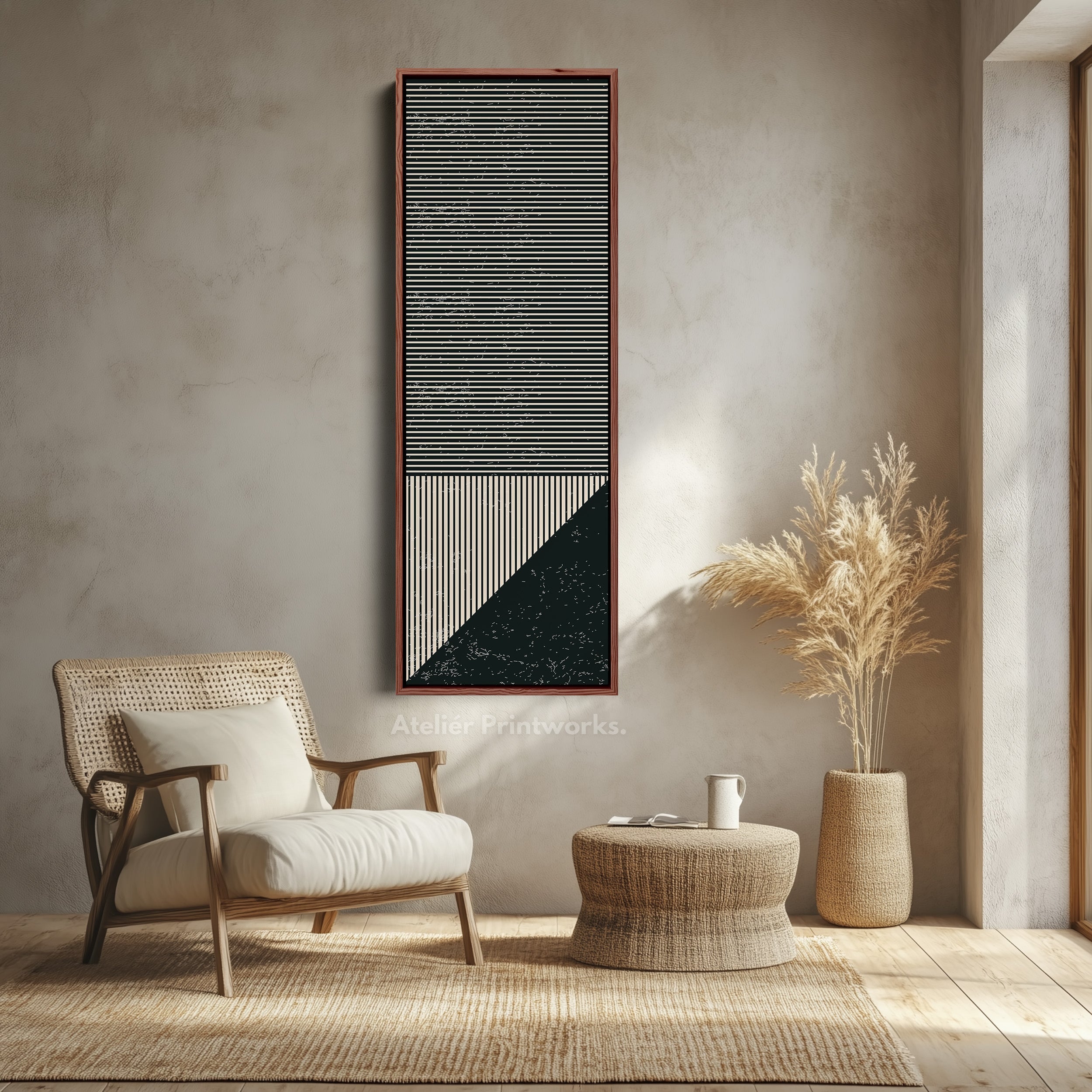 Minimalist Striped Geometry Vertical Framed Canvas Wall Art for Office or Hallway