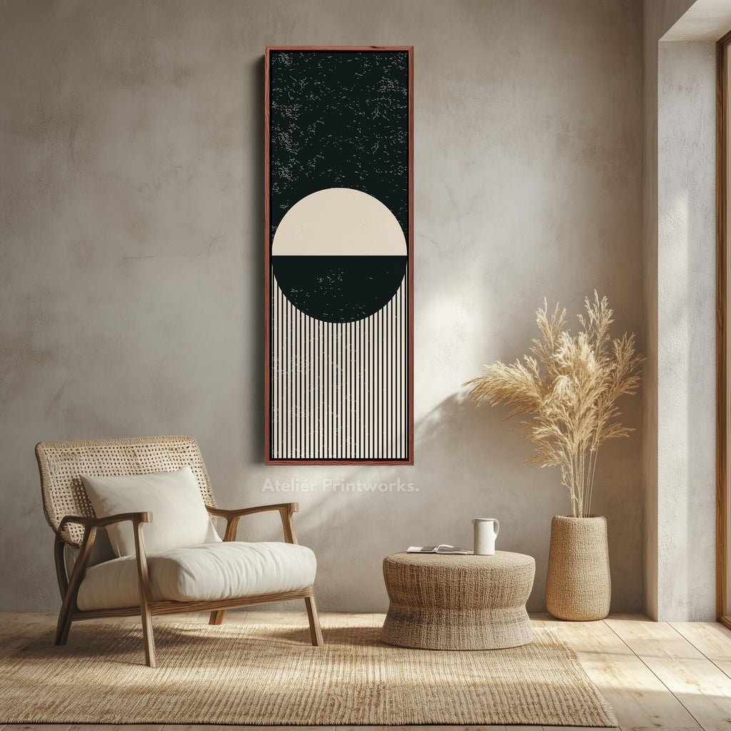 Minimalist Circle Stripes Vertical Framed Canvas Wall Art for Office or Bedroom