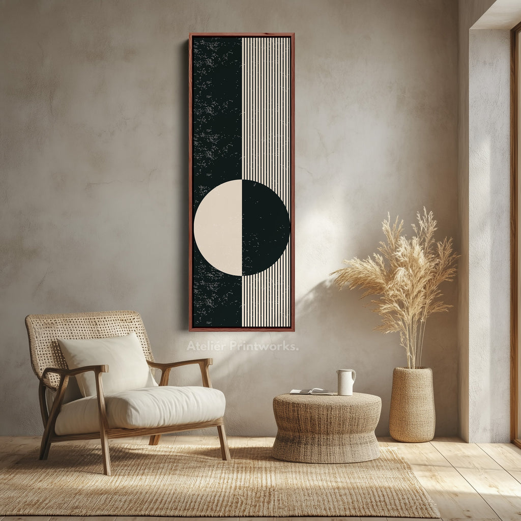 Chevron Sun Abstract Vertical Framed Canvas Wall Art for Hallway or Bedroom