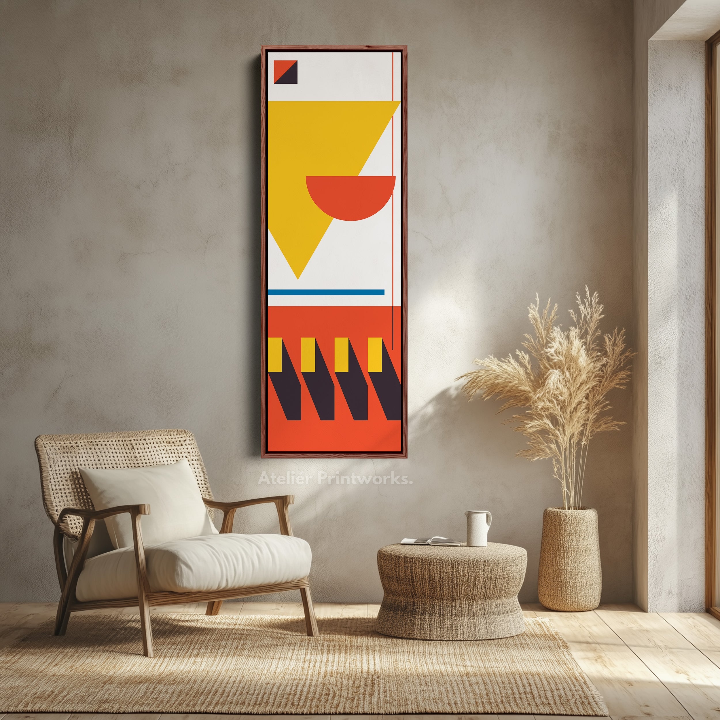 Bauhaus Inspired Vertical Framed Canvas Wall Art for Living Room or Bedroom