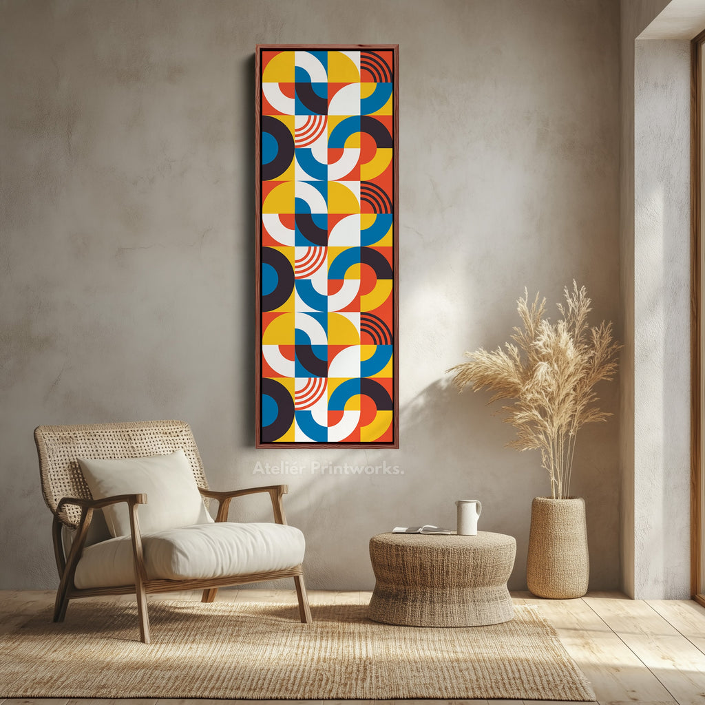 Retro Colorful Pattern Vertical Framed Canvas Wall Art for Living Room or Bedroom
