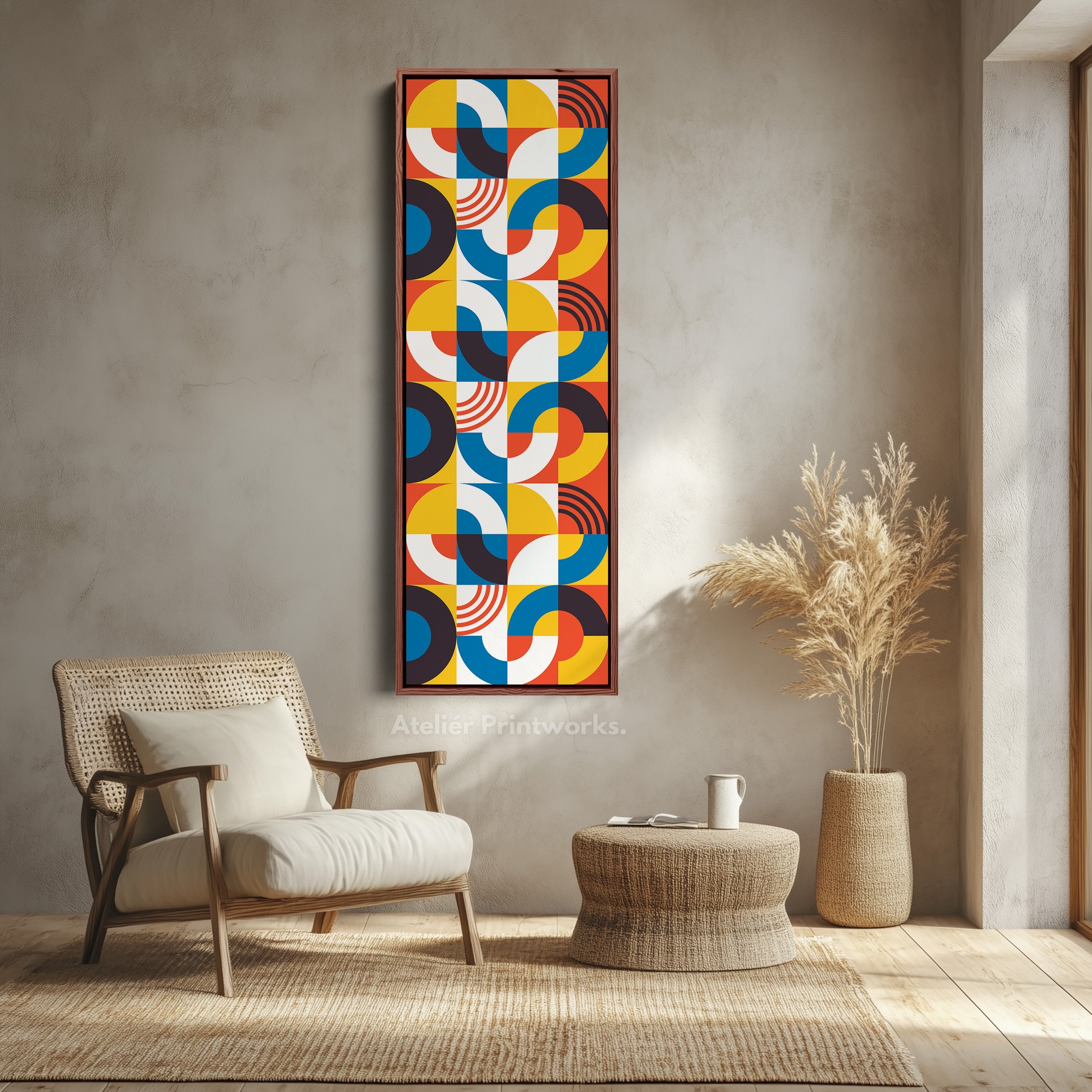 Retro Colorful Pattern Vertical Framed Canvas Wall Art for Living Room or Bedroom