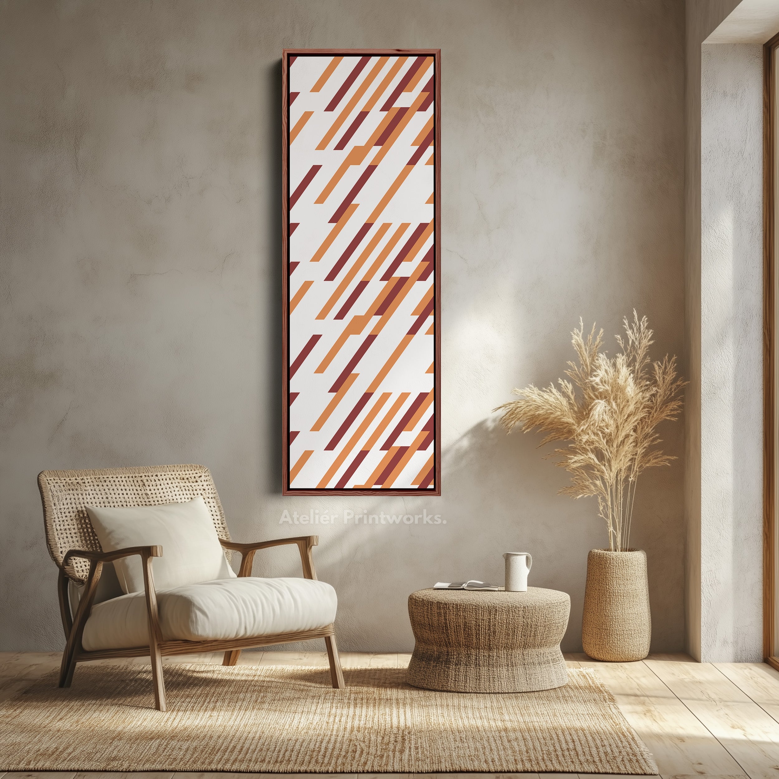 Earth Tone Stripes Vertical Framed Canvas Wall Art for Living Room or Office