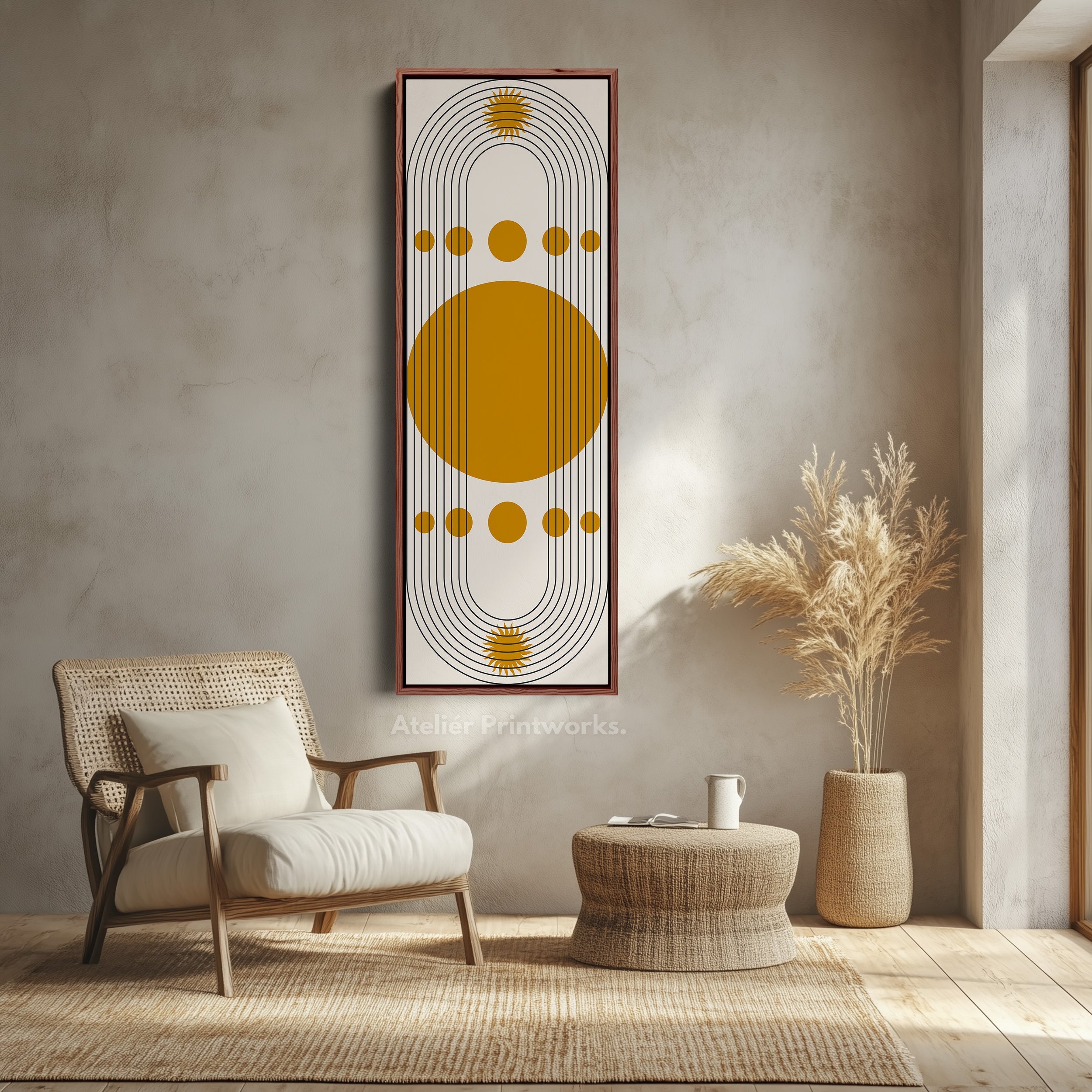 Colorful Bauhaus Circles Vertical Framed Canvas Wall Art for Living Room or Hallway