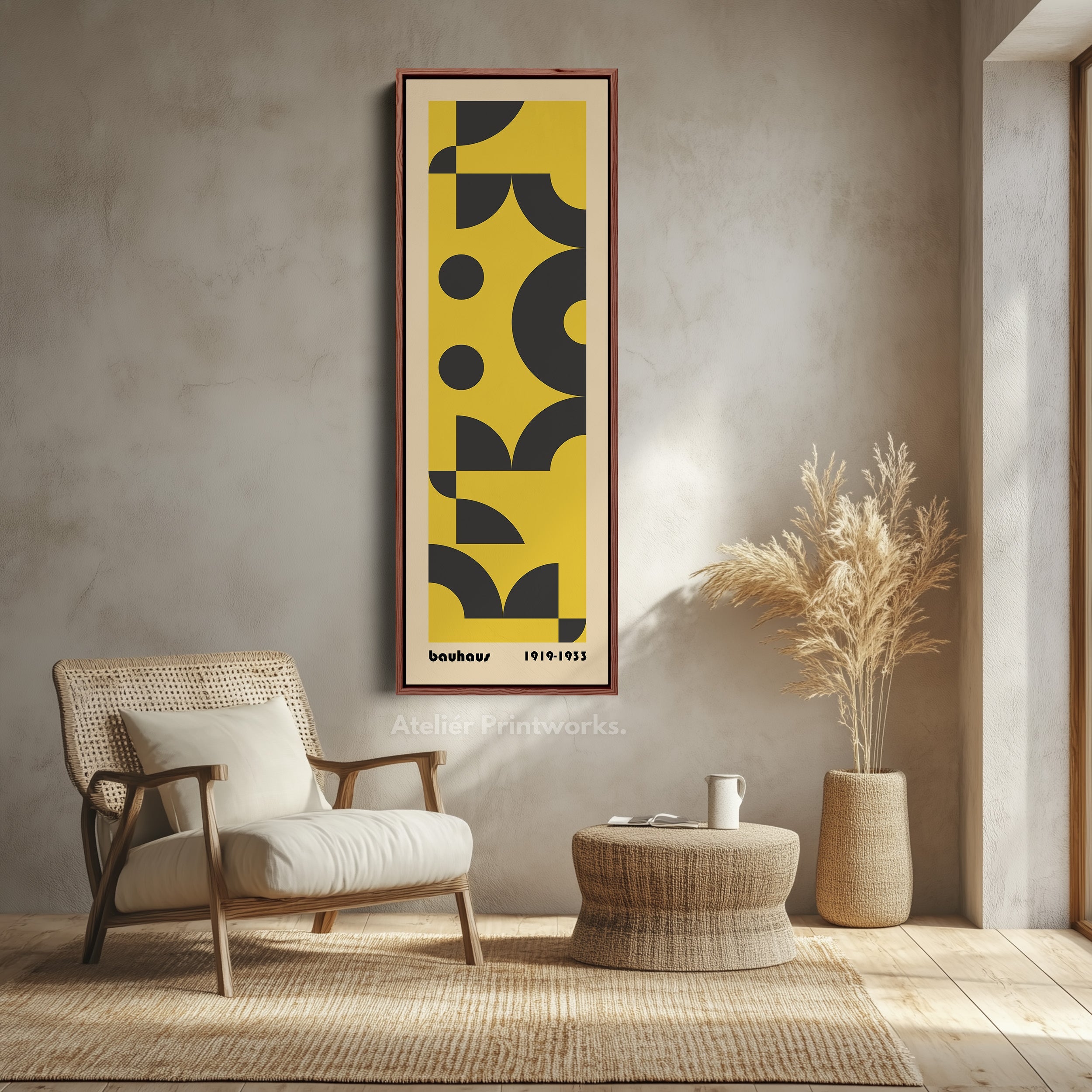 Blue and Beige Bauhaus Vertical Framed Canvas Wall Art for Bedroom or Office