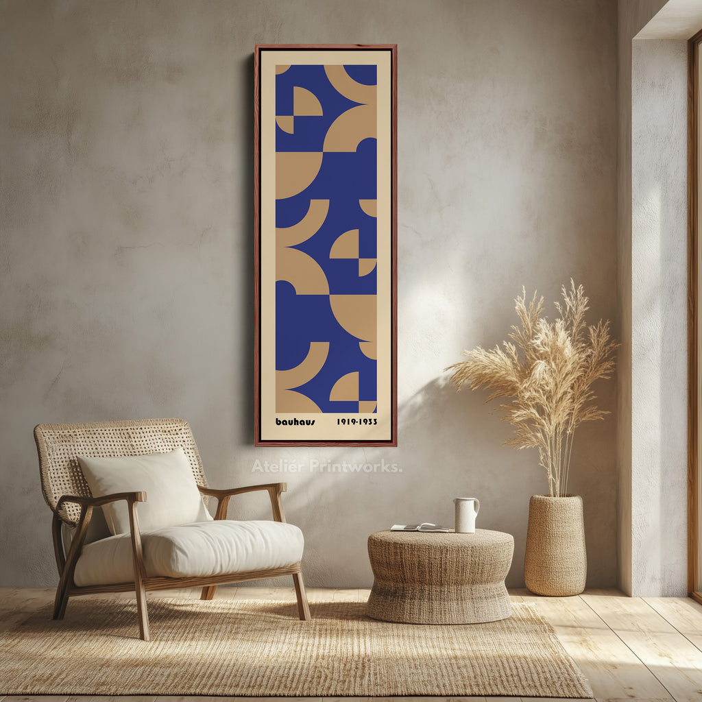 Red and Black Bauhaus Geometry Vertical Framed Canvas Wall Art for Living Room or Hallway