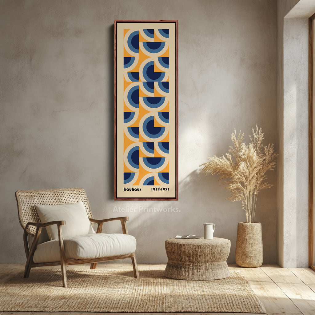 Colorful Retro Bauhaus Curves Vertical Framed Canvas Wall Art for Living Room or Hallway
