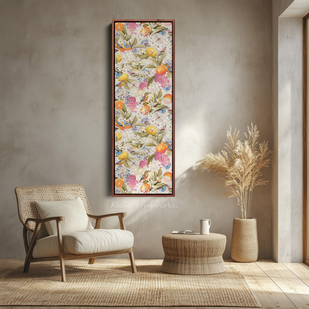 Tall Canvas Wall Art Botanical Oranges And Flowers Vertical Wall Art For Kitchen