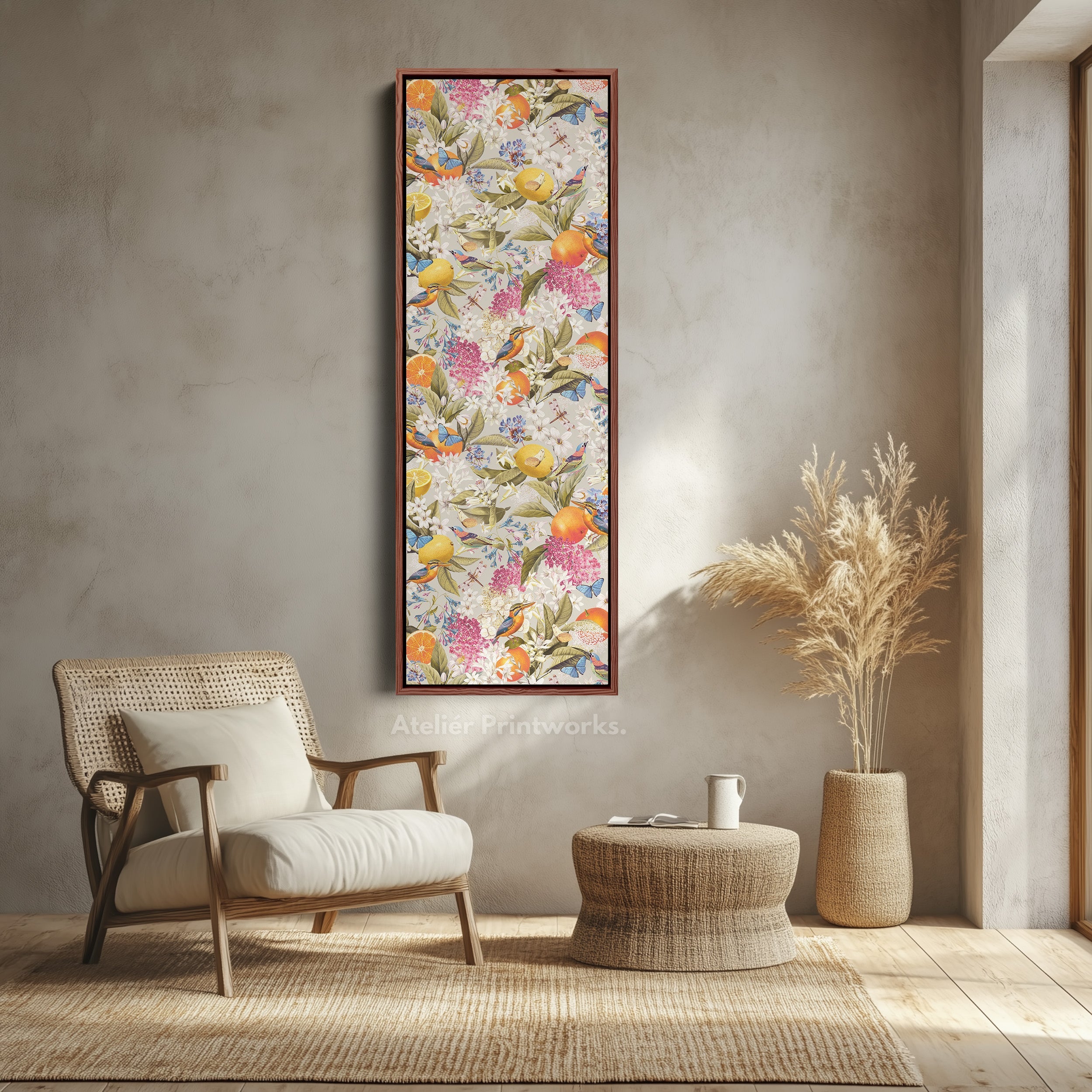 Tall Canvas Wall Art Botanical Oranges And Flowers Vertical Wall Art For Kitchen