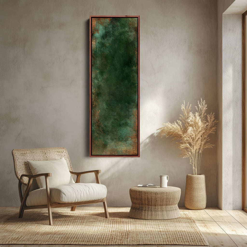 Large Vertical Wall Art Dark Green Abstract Tall Canvas For Office
