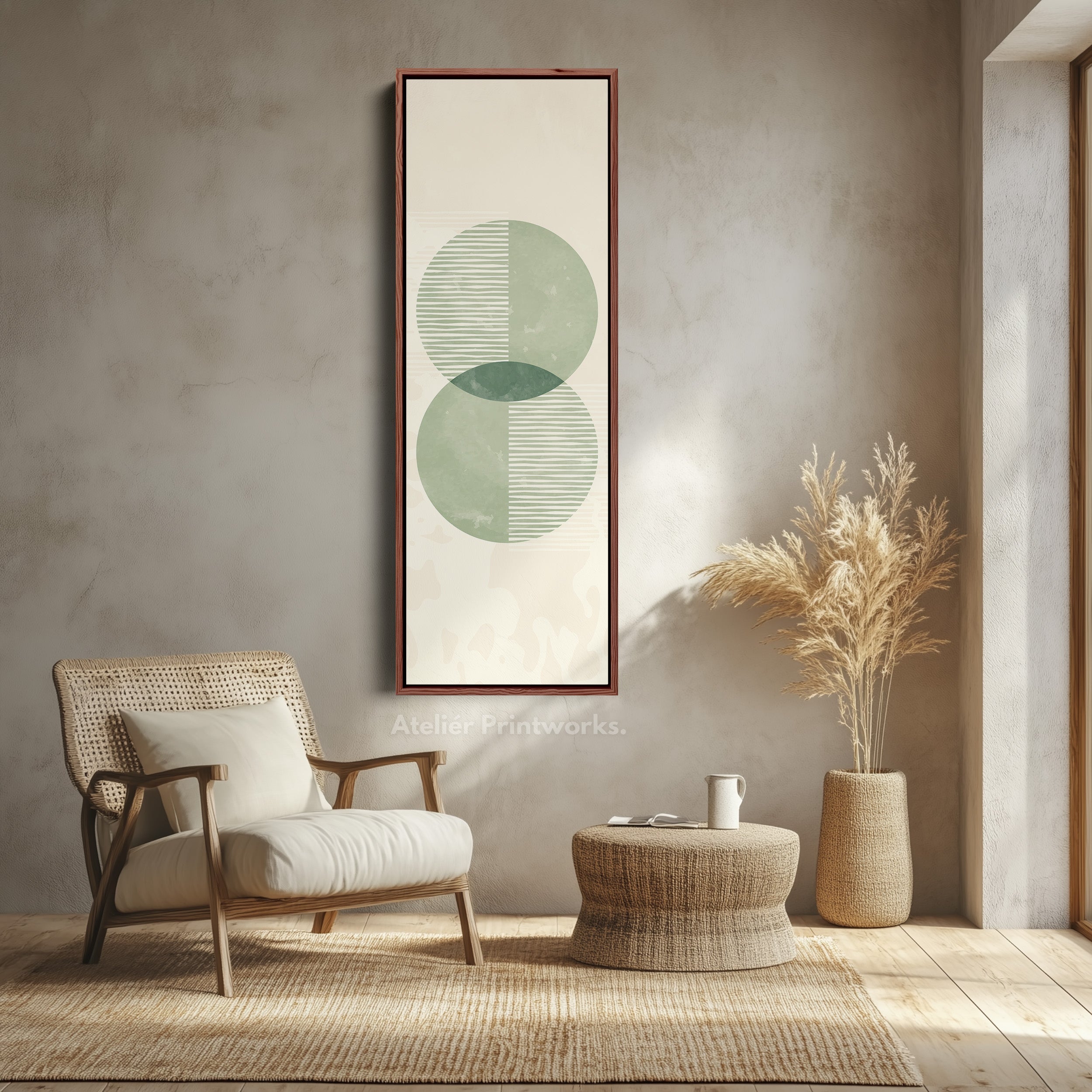 Narrow Wall Art Green Geometric Overlapping Circles For Calm Rooms